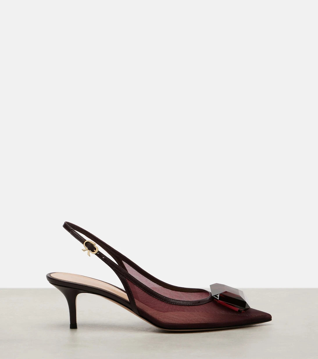 Gianvito Rossi - 55 leather-trimmed mesh slingback pumps