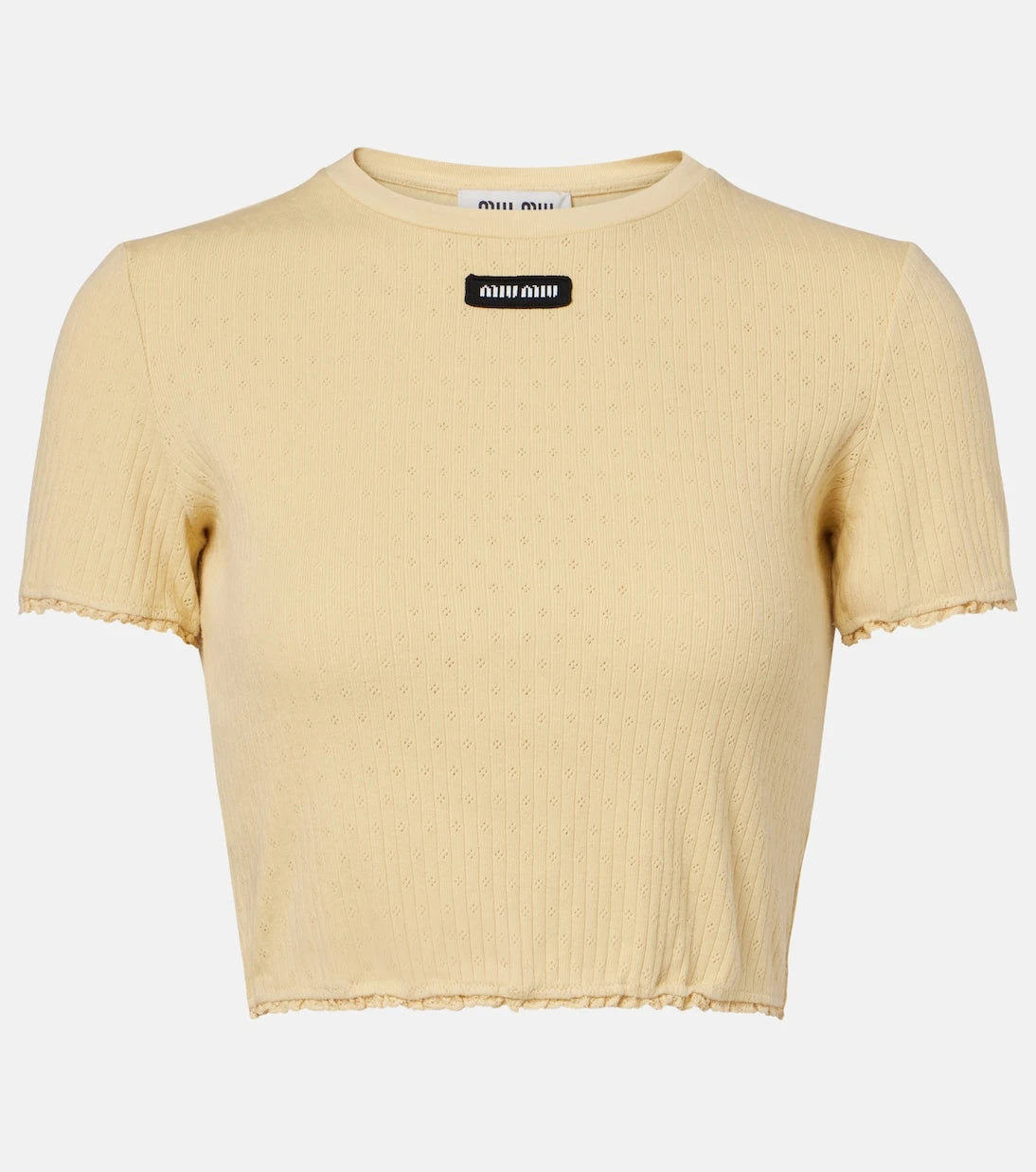 Miu Miu - Lace-trimmed pointelle cotton crop top