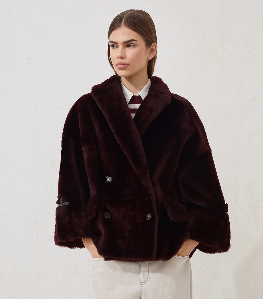 Brunello Cucinelli Red Shearling Reversible Overcoat