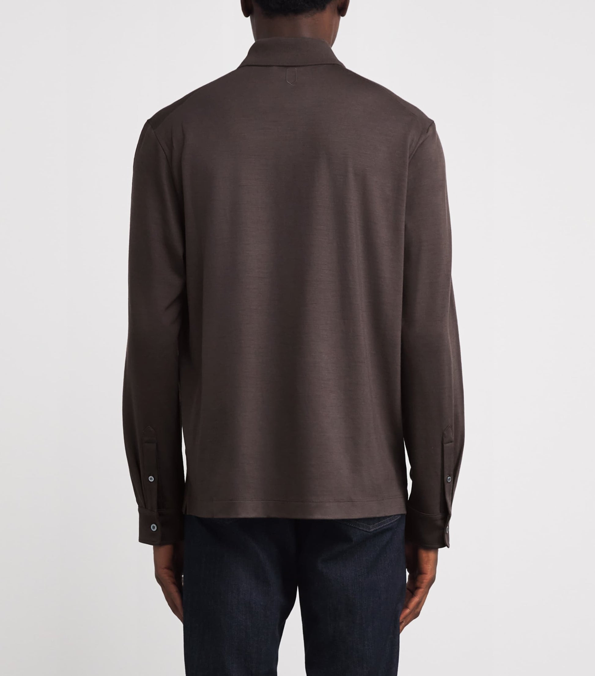 Canali Wool Zip-Up Long-Sleeve Polo Shirt