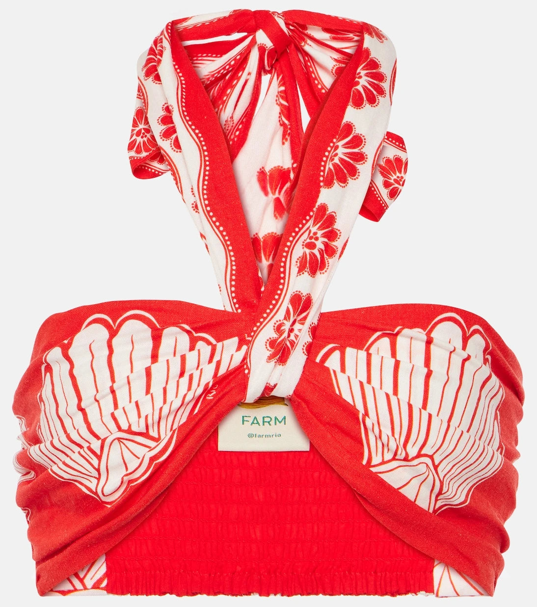 Farm Rio - Red Ainika Shell linen-blend bra top