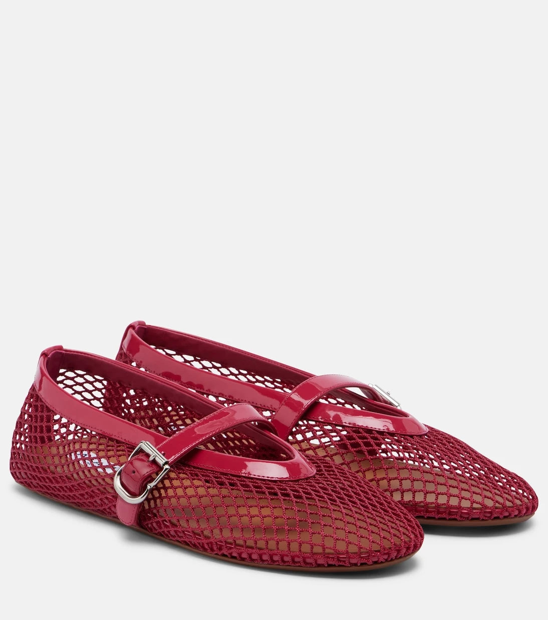 Alaïa - Leather-trimmed fishnet Mary Jane flats
