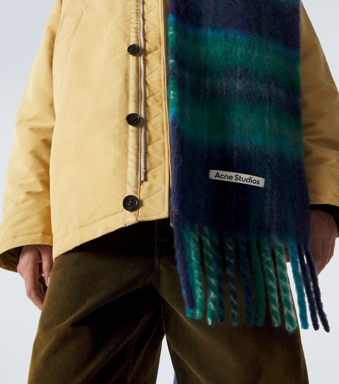 Acne Studios - وشاح موهير-مخلوط كاروهات بأهداب