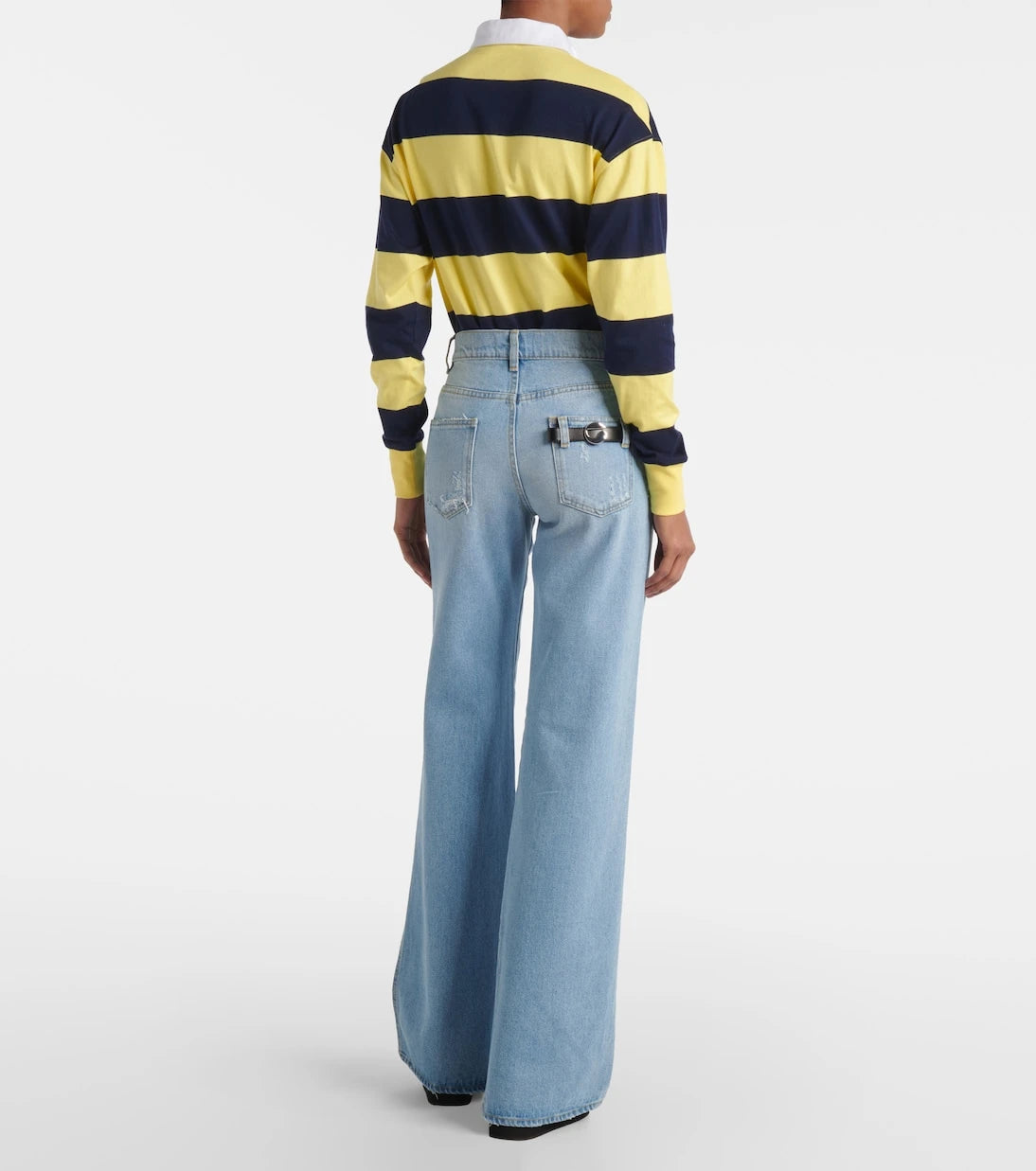 Coperni - Leather-trimmed wide-leg jeans