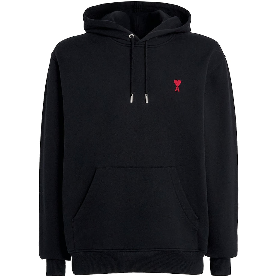 Black Cotton Embroidered Ami De Coeur Logo Hoodie
