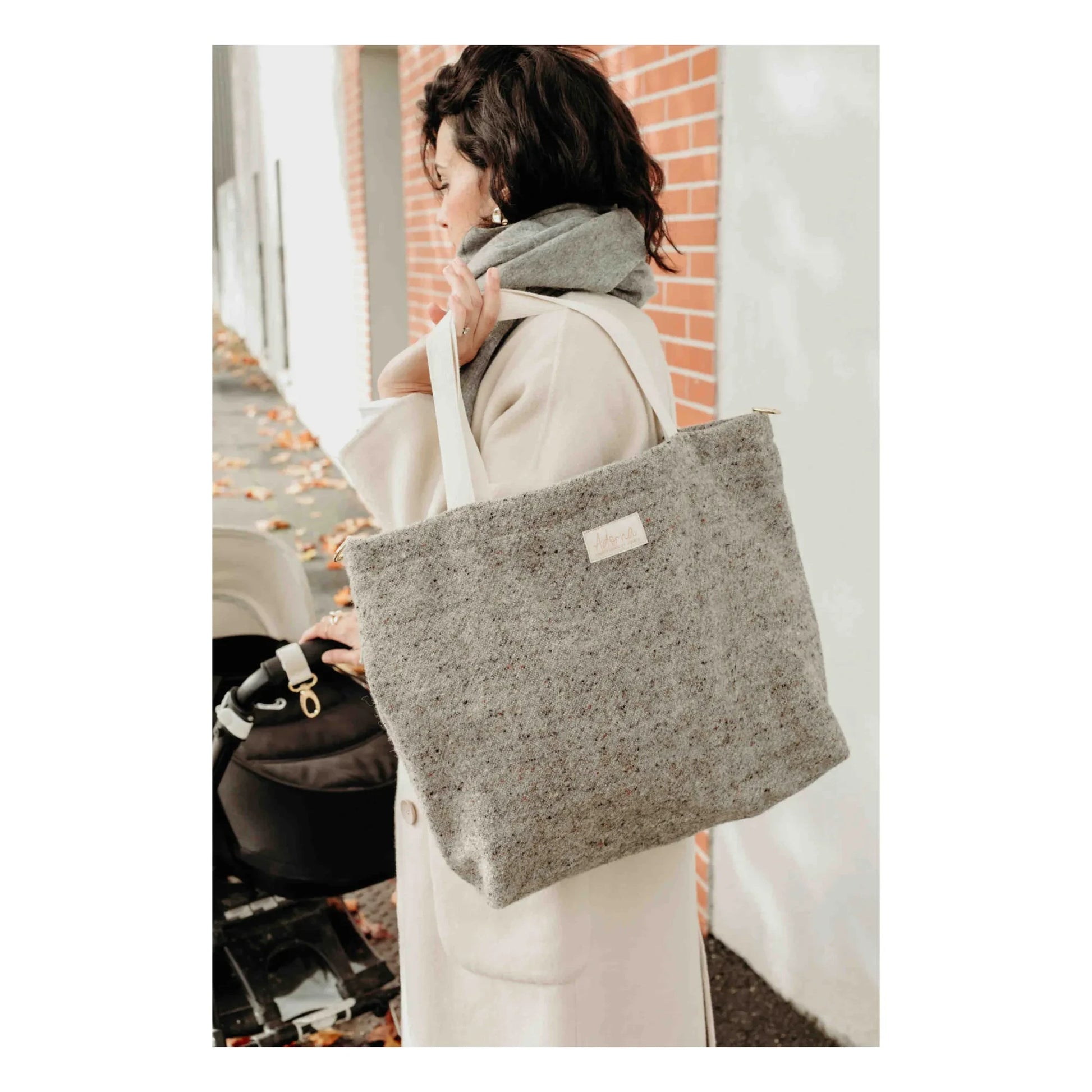 Adorna - Anna Wool and Linen Changing Bag | Heather grey
