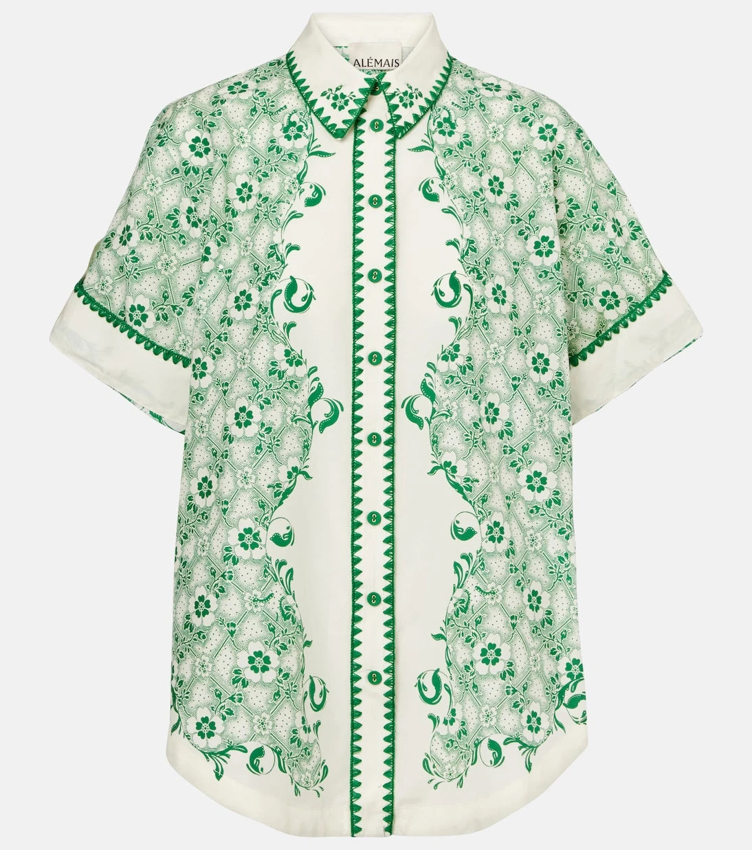 Alémais - Olive printed cotton and silk shirt