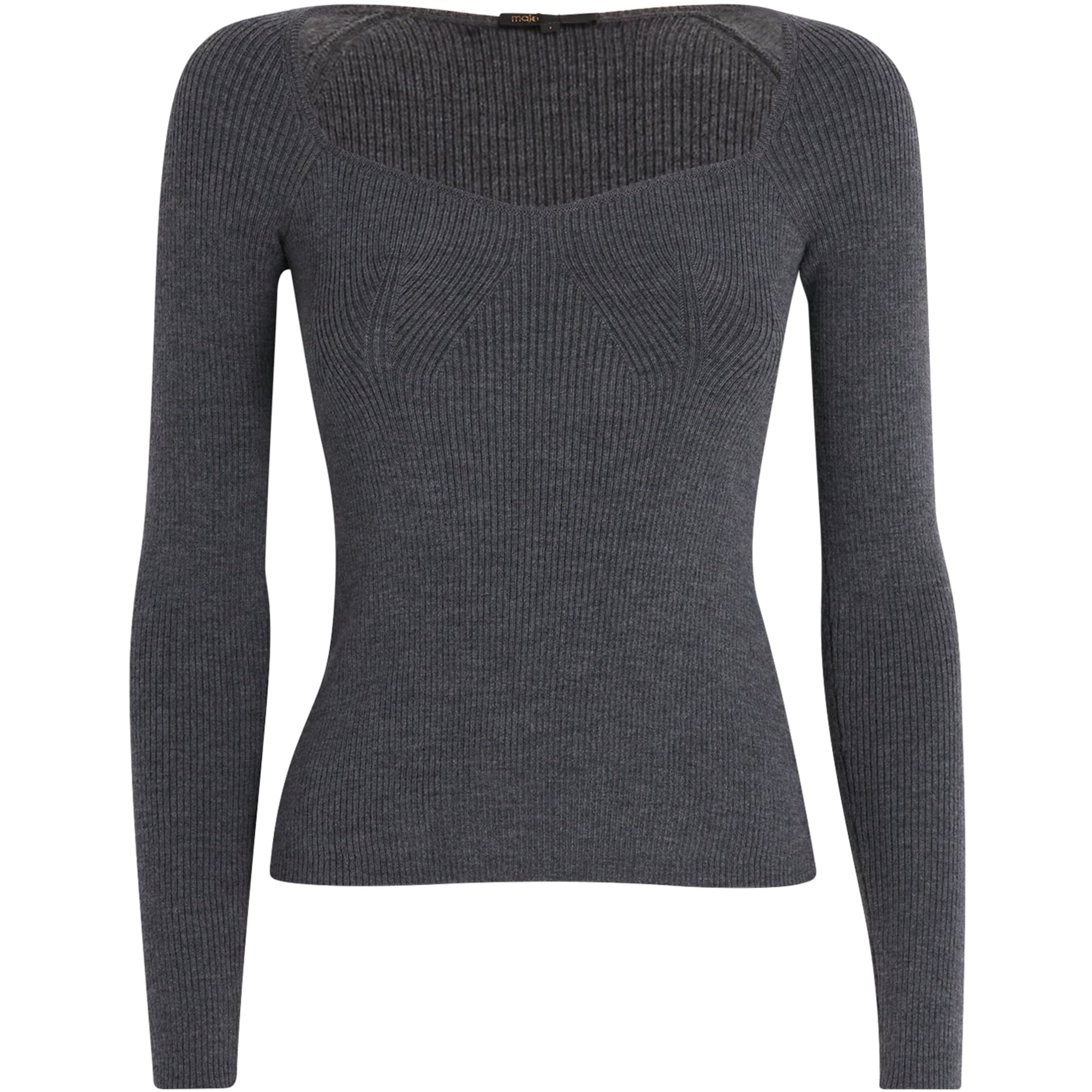 Maje Black Wool-Blend Ribbed Top