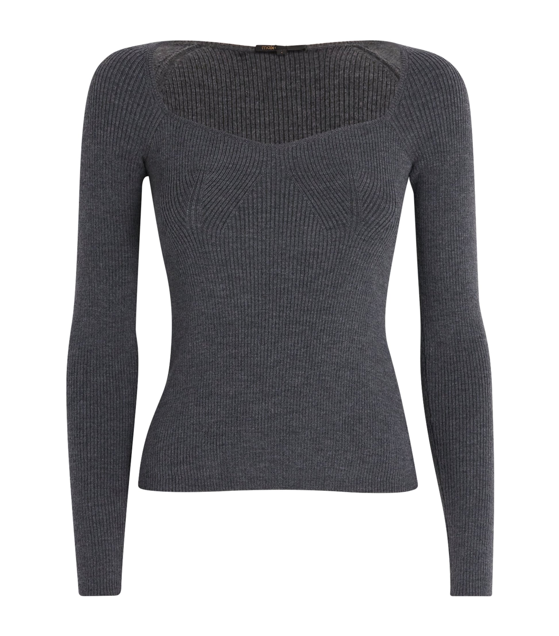 Maje Black Wool-Blend Ribbed Top