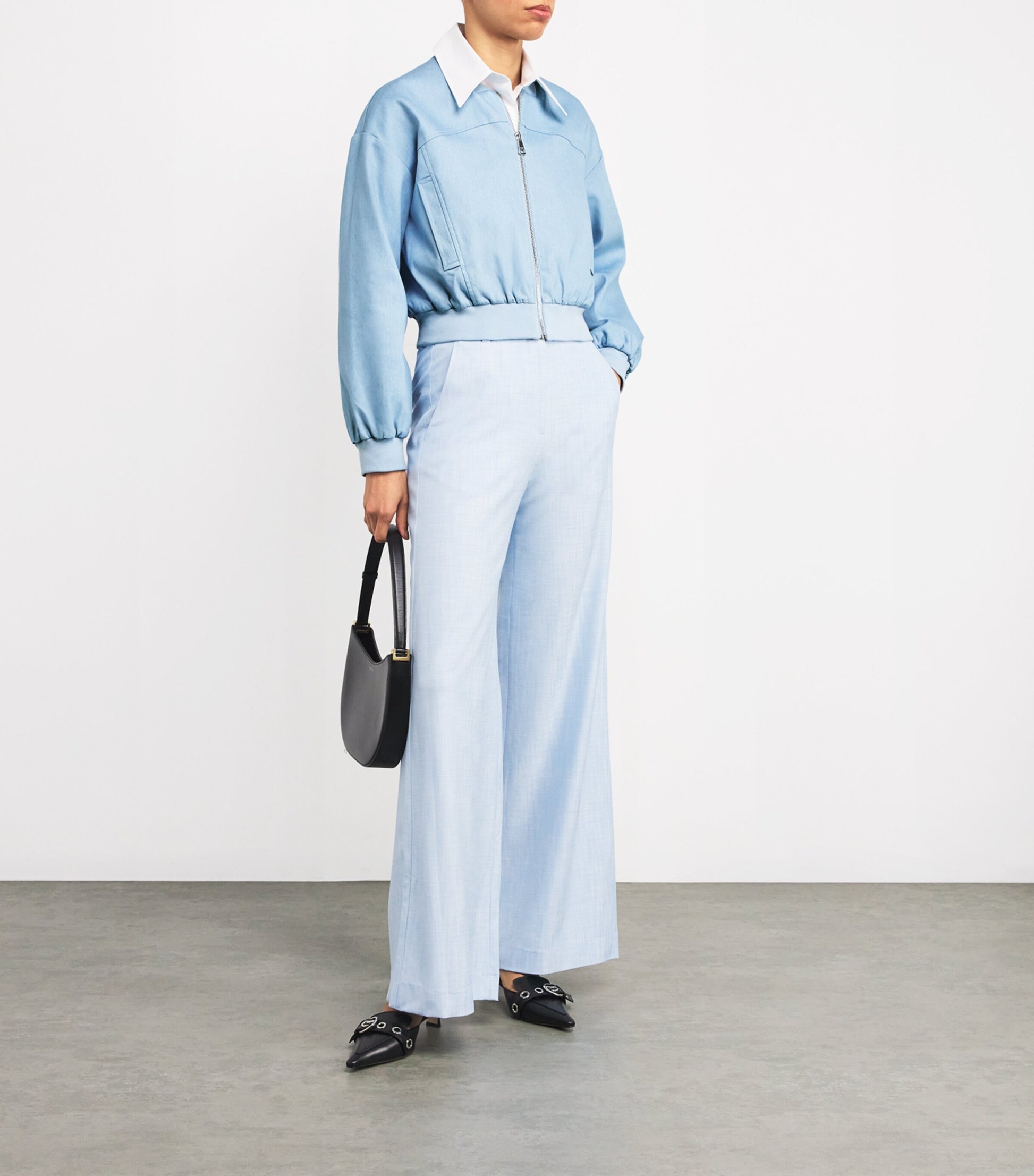 Maje Blue Denim Bomber Jacket