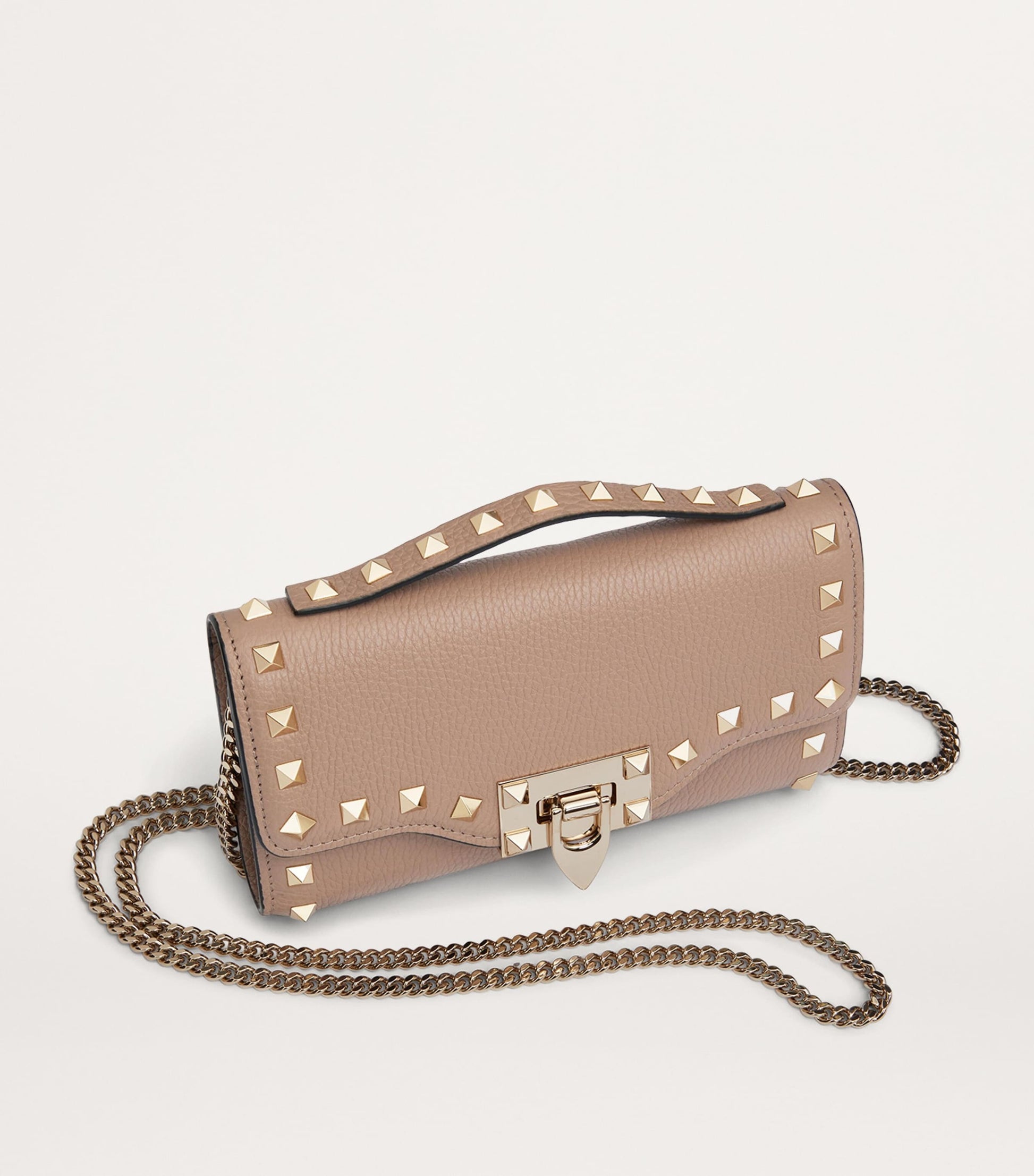 Valentino Garavani Nude Leather Rockstud Chain Wallet