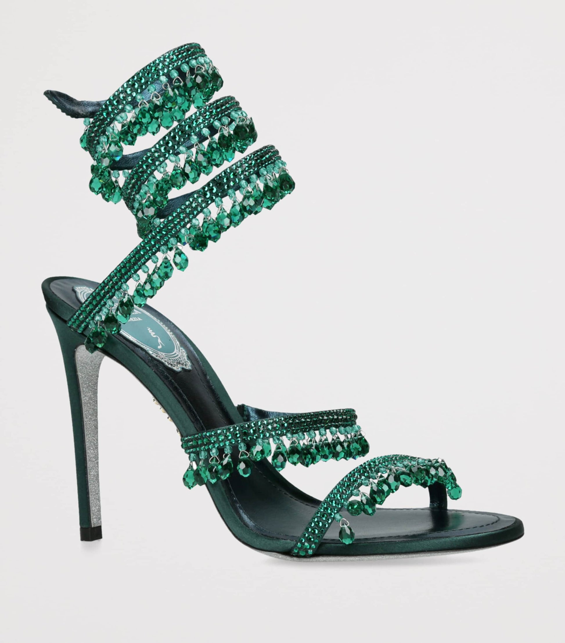 René Caovilla Green Embellished Chandelier Heels 105