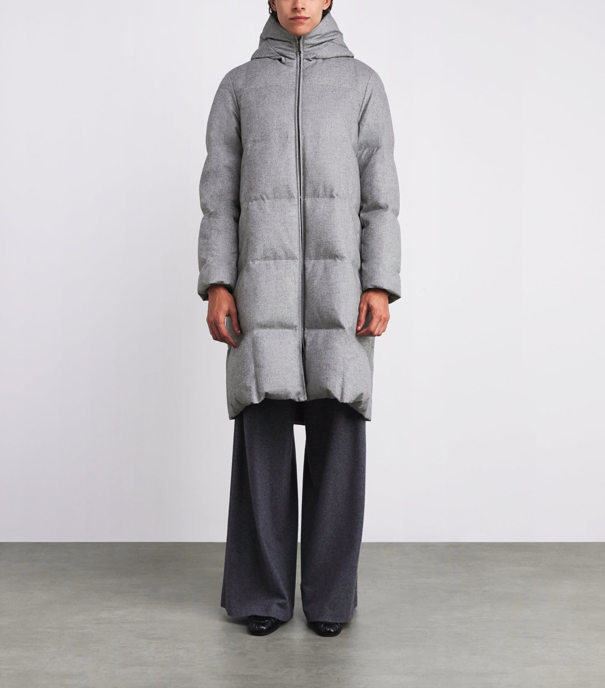 Grey Down-Silk-Cashmere Puffer Coat
