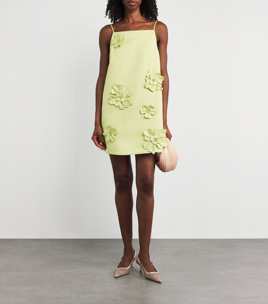 LEO LIN Green Satin Floral Leia Mini Dress