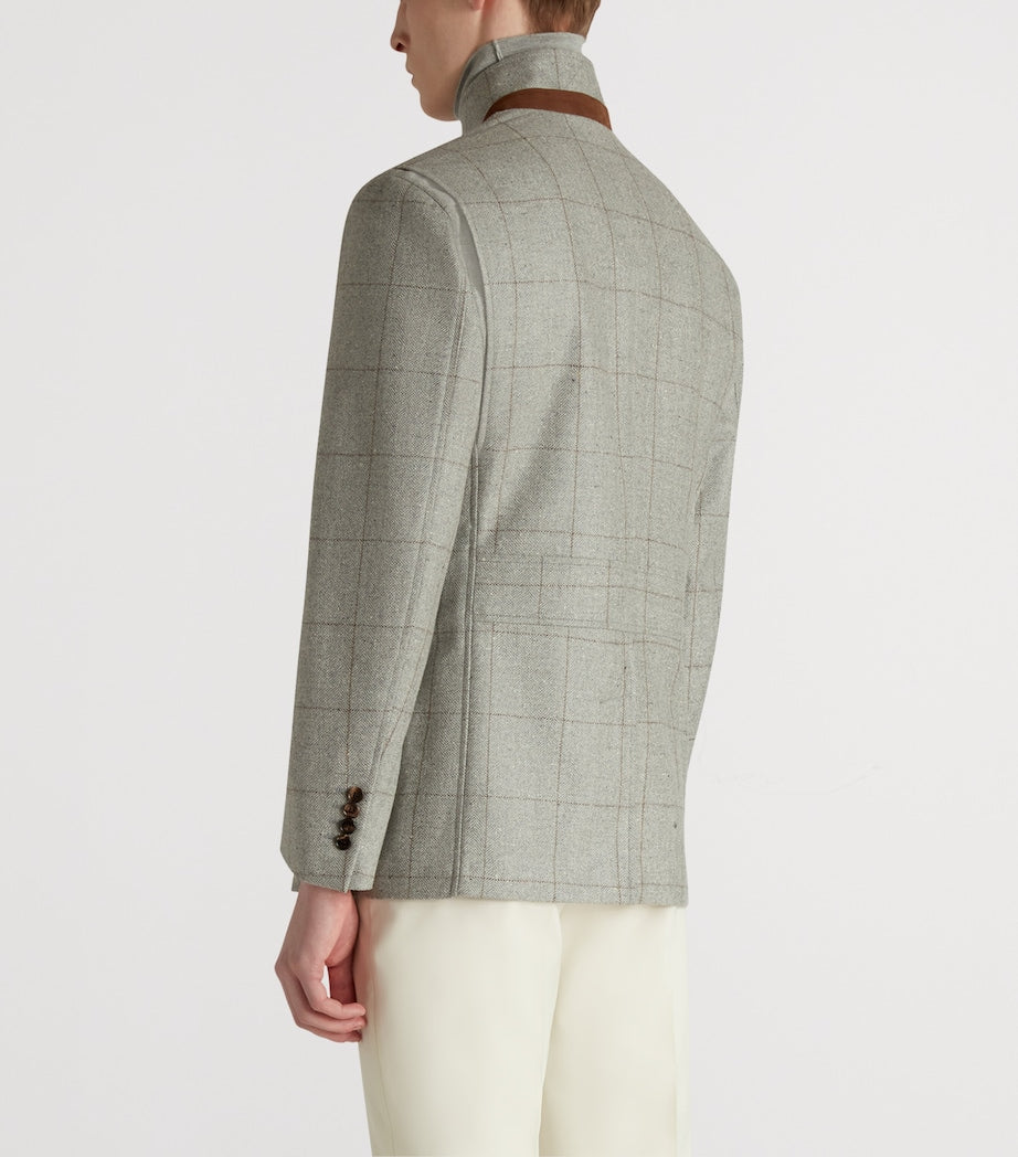 Grey Wool-Silk Herringbone Travel Jacket