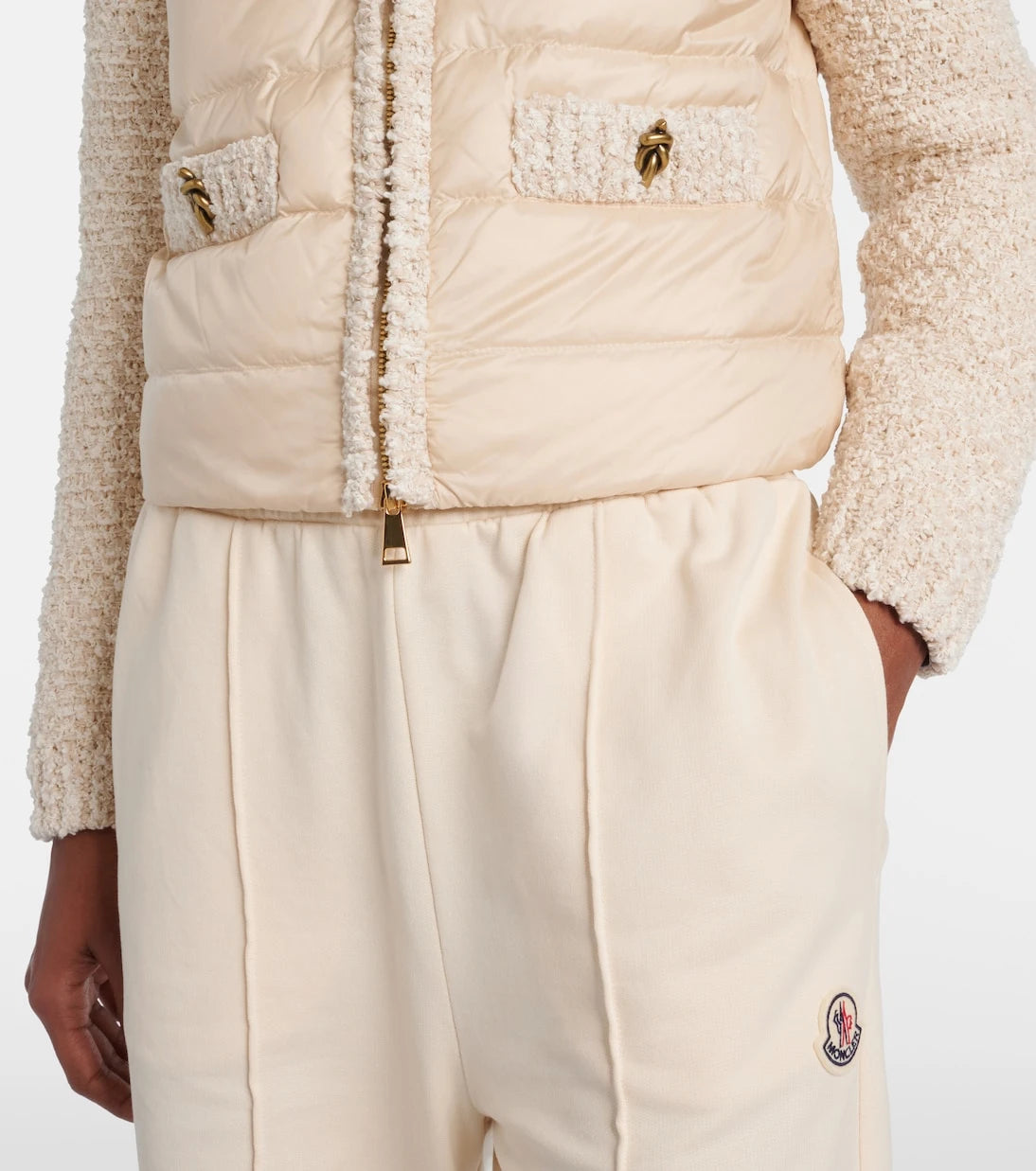 Moncler - Down-paneled bouclé-trimmed zip-up cardigan
