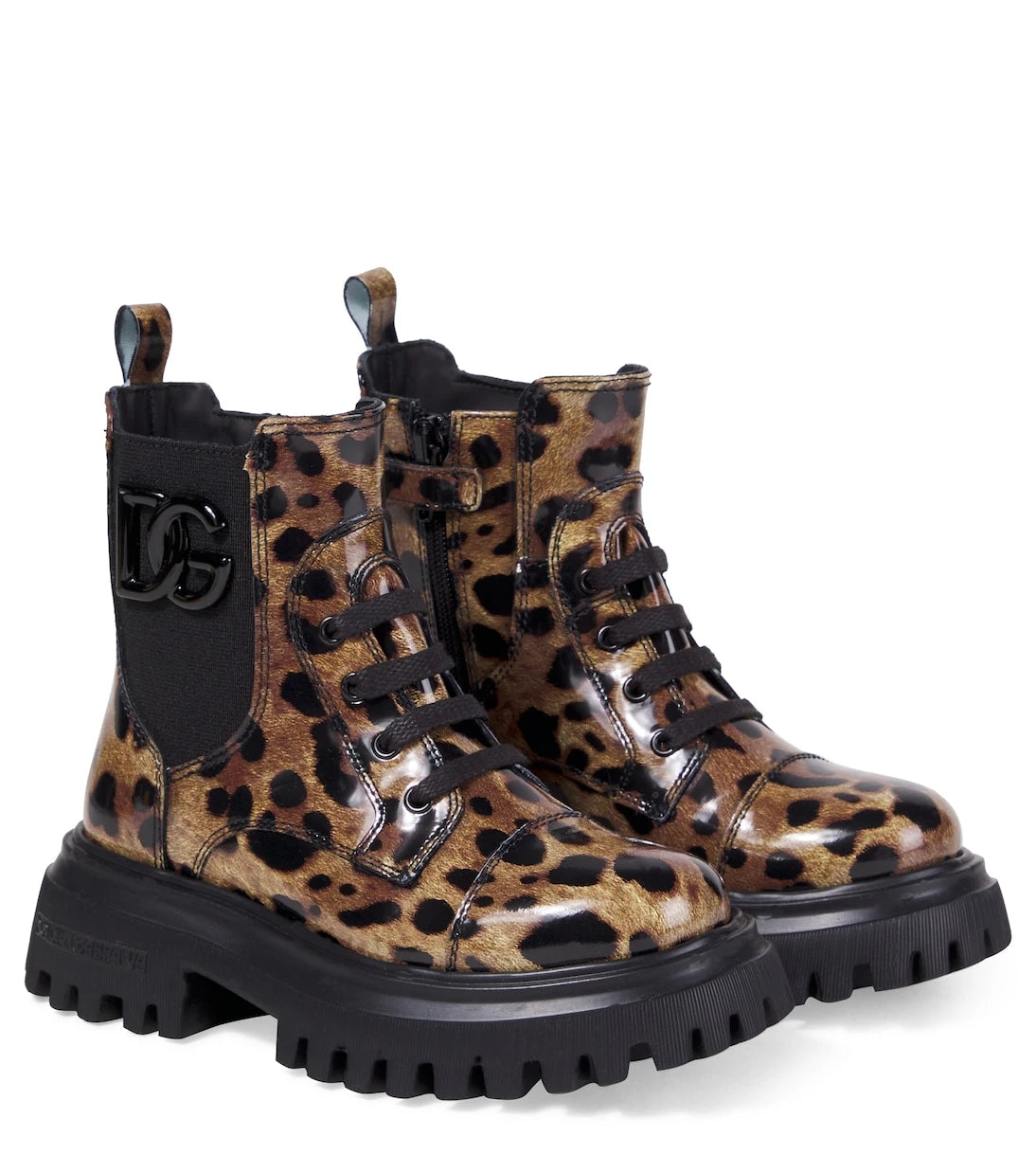 Dolce&Gabbana Kids - Leopard-print leather combat boots