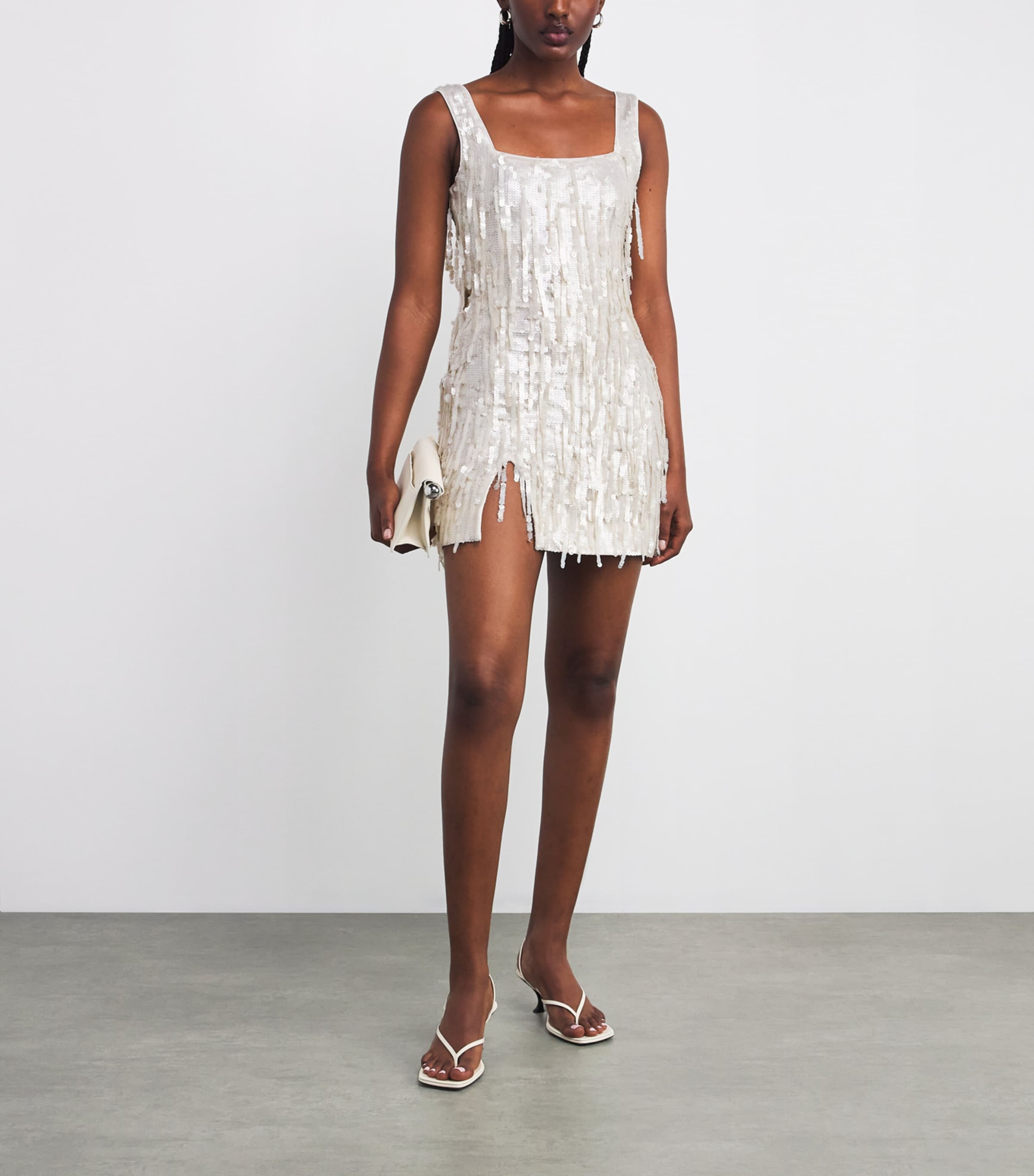 STAUD White Sequin Le Sable Mini Dress