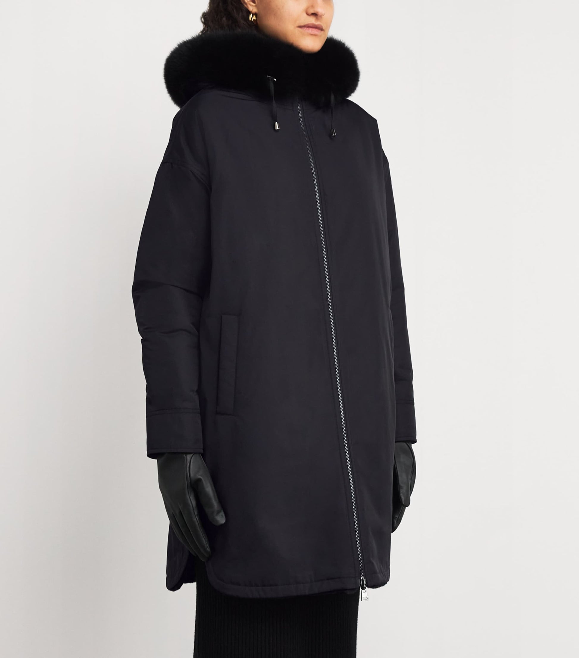 Yves Salomon Black Fox-Rabbit Fur-Trim Parka