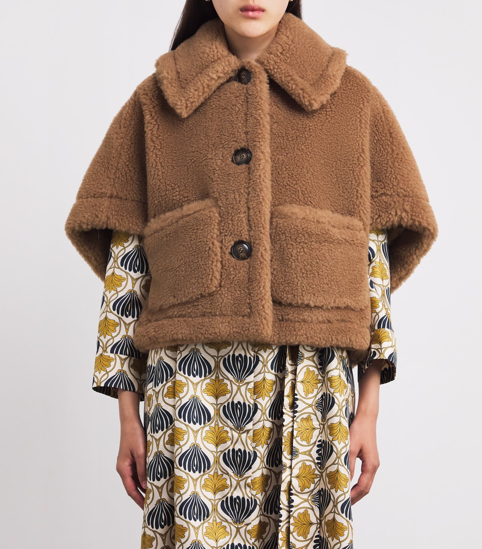 Max Mara Beige Wool-Silk Cape Coat