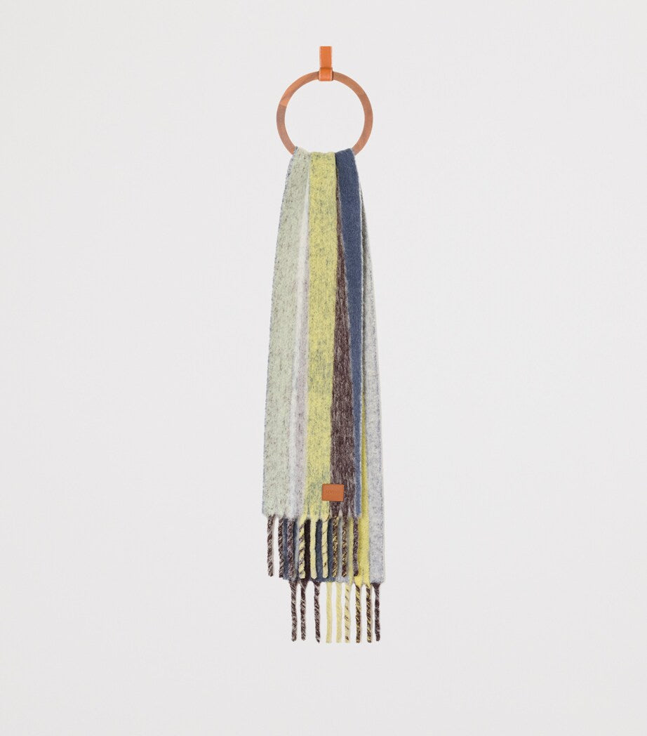 LOEWE Yellow Alpaca-Wool-Blend Jacquard Stripe Scarf