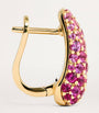 Yellow Gold and Pink Sapphire Holly Huggie Earrings