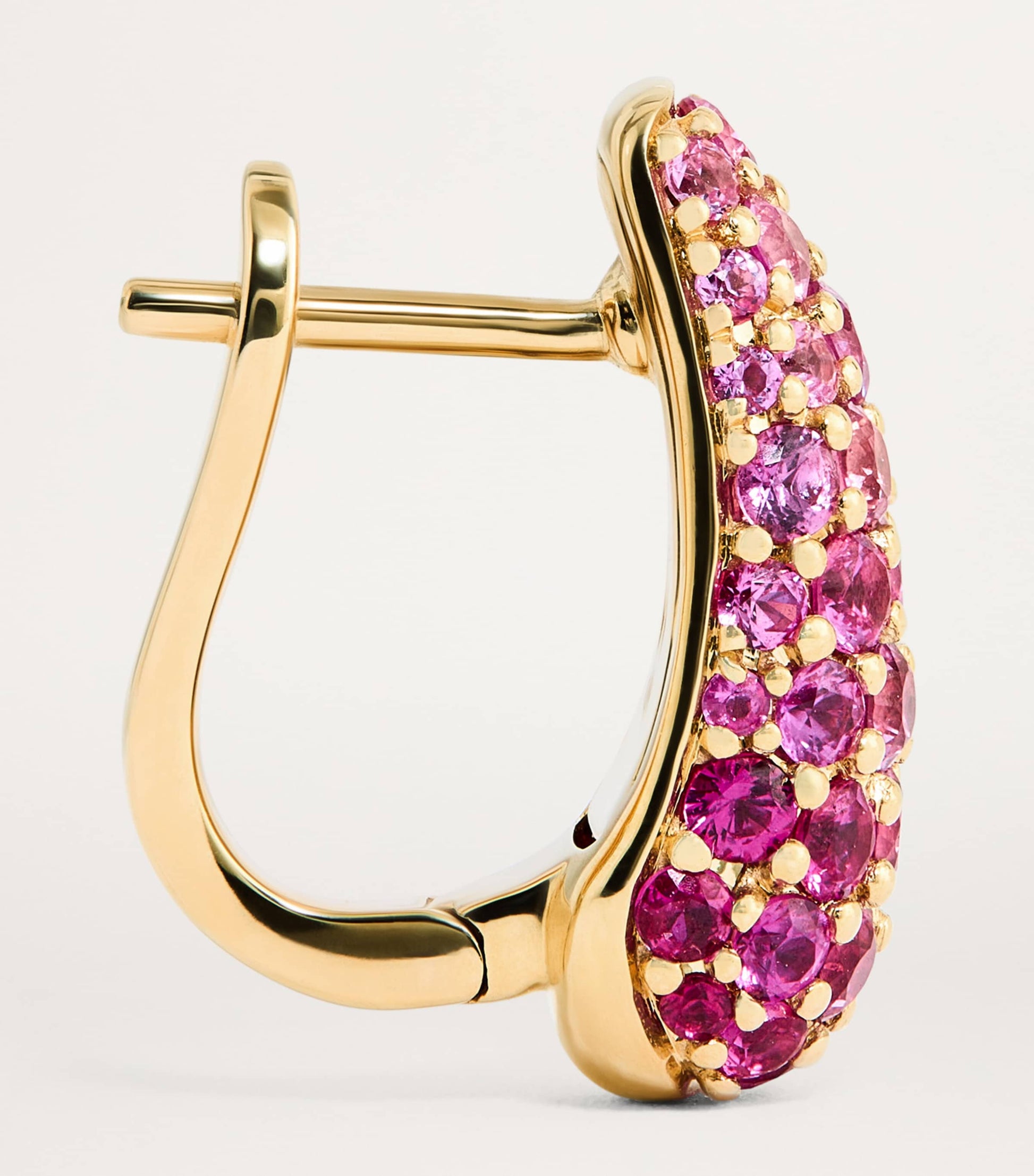 Yellow Gold and Pink Sapphire Holly Huggie Earrings