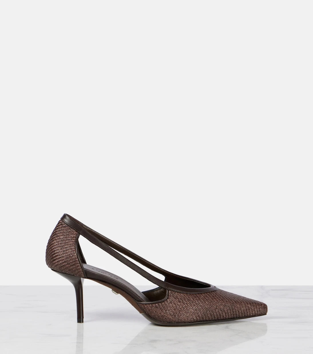 Max Mara - Straw leather-trimmed raffia-effect pumps
