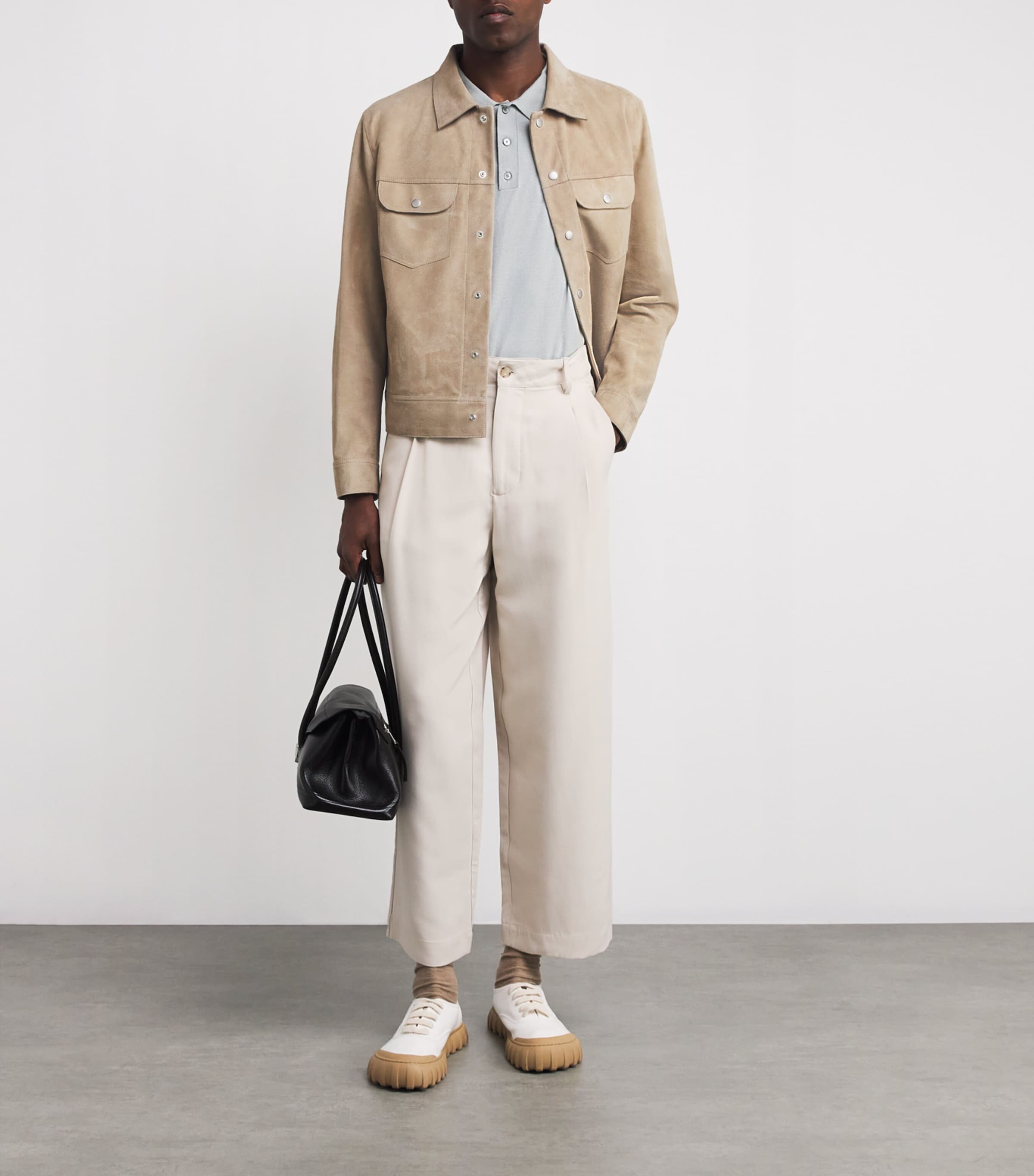 Beige Suede Trucker Shirt Jacket