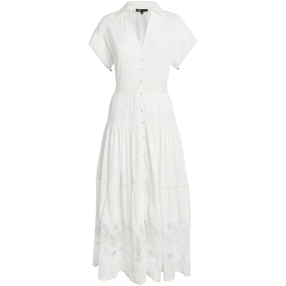 Maje White Lace-Insert Maxi Shirt Dress