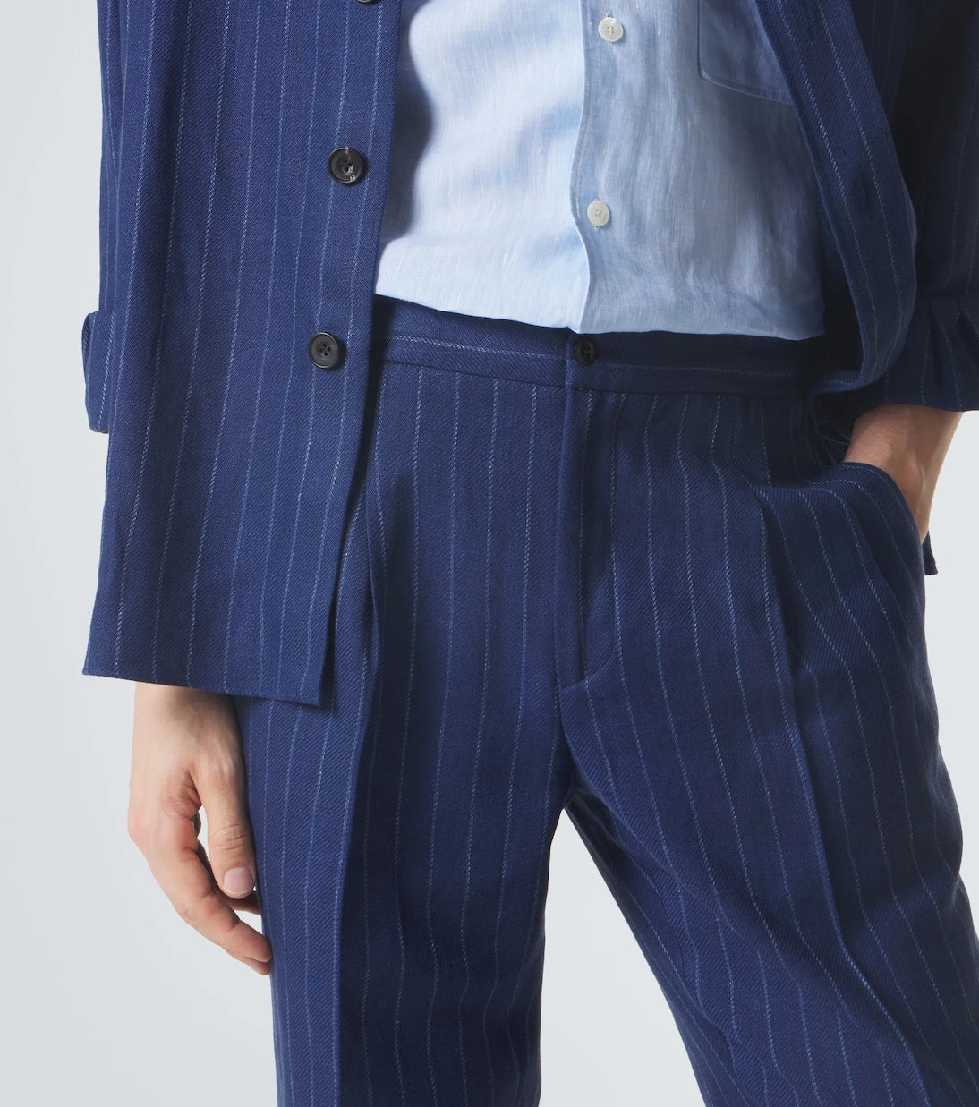 Rubinacci - Pinstripe wool and linen straight pants