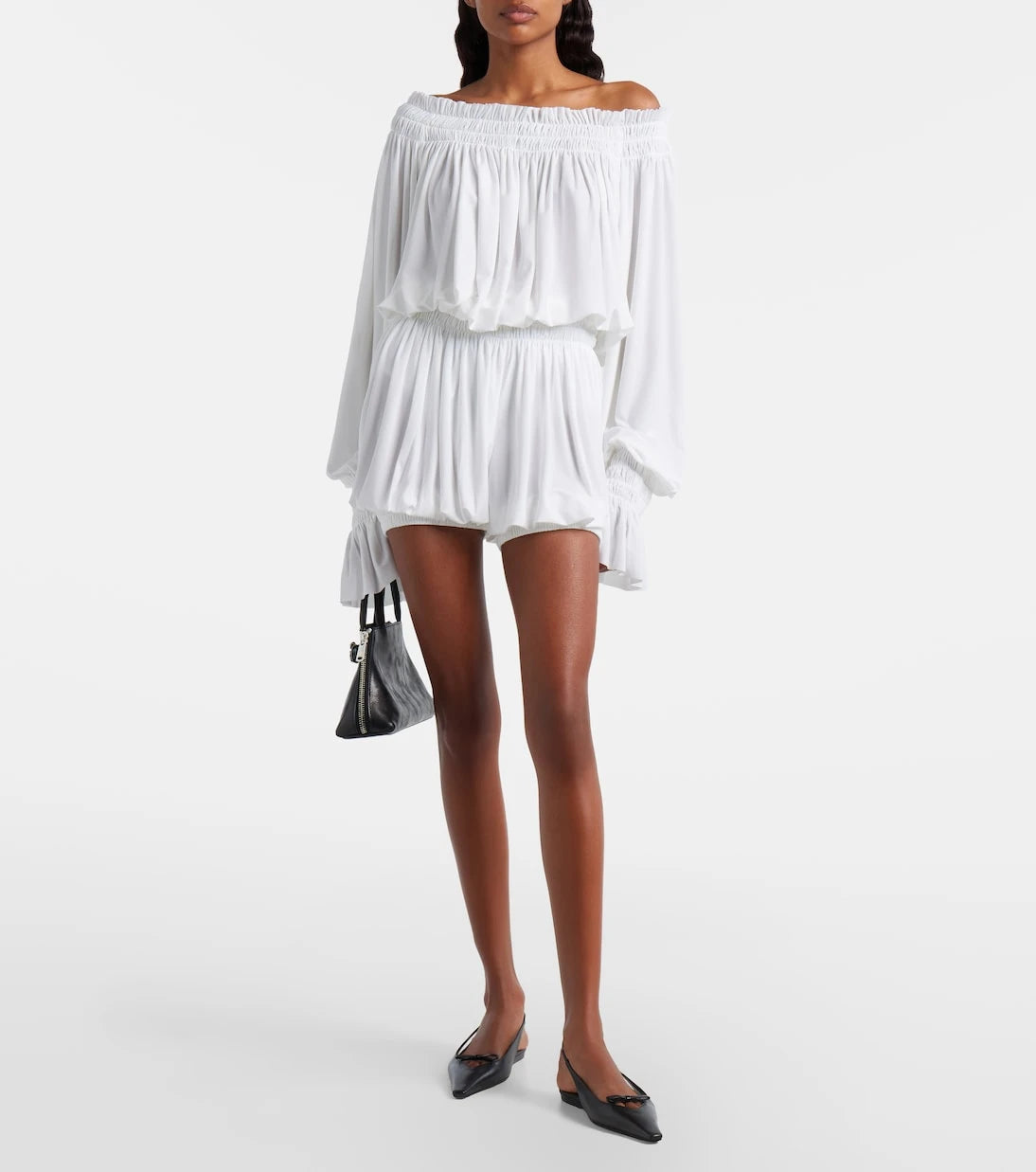 Norma Kamali - Off-shoulder smocked bodysuit