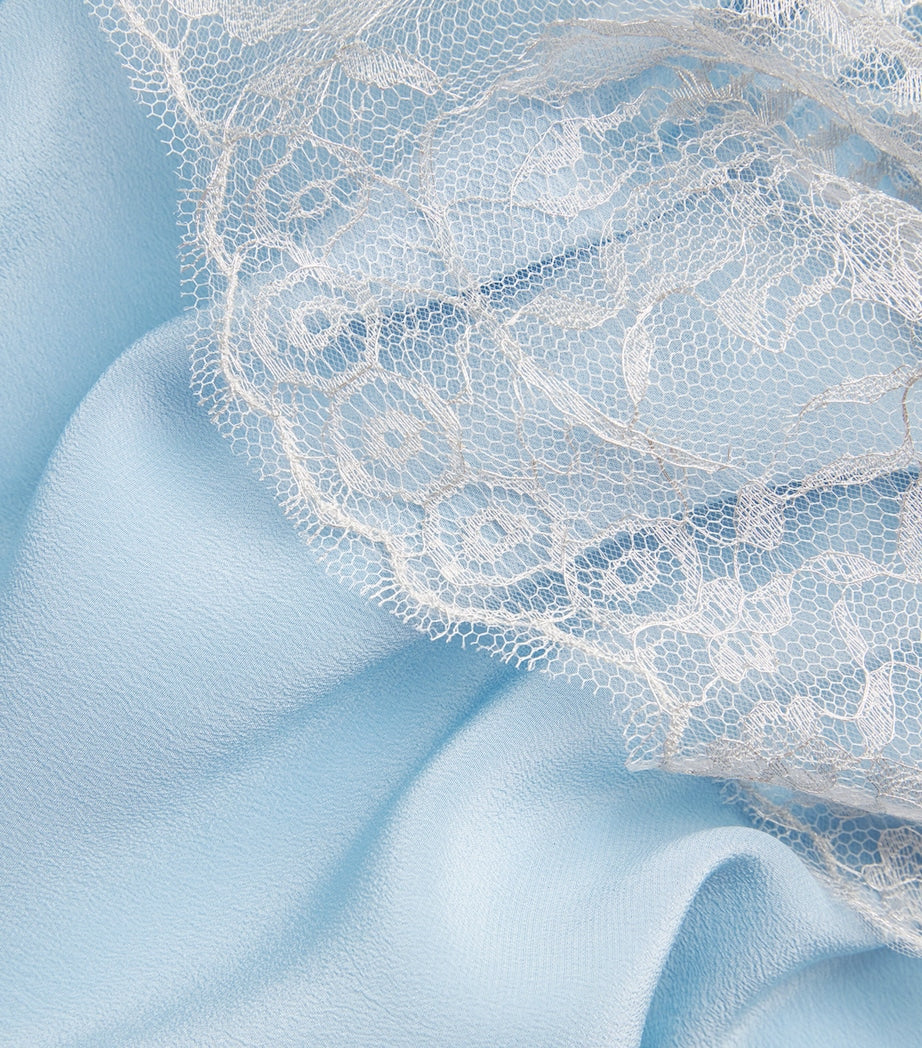 Rosamosario Blue Silk Lace-Trim Robe