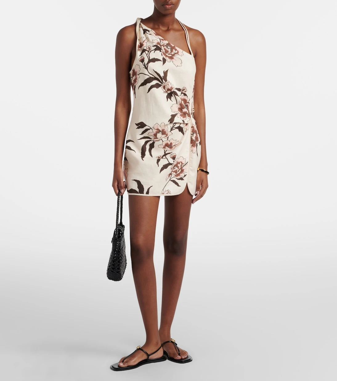 SIR - Floral one-shoulder linen minidress