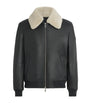 Moose Knuckles Black Shearling-Trim Leather Bomber Jacket