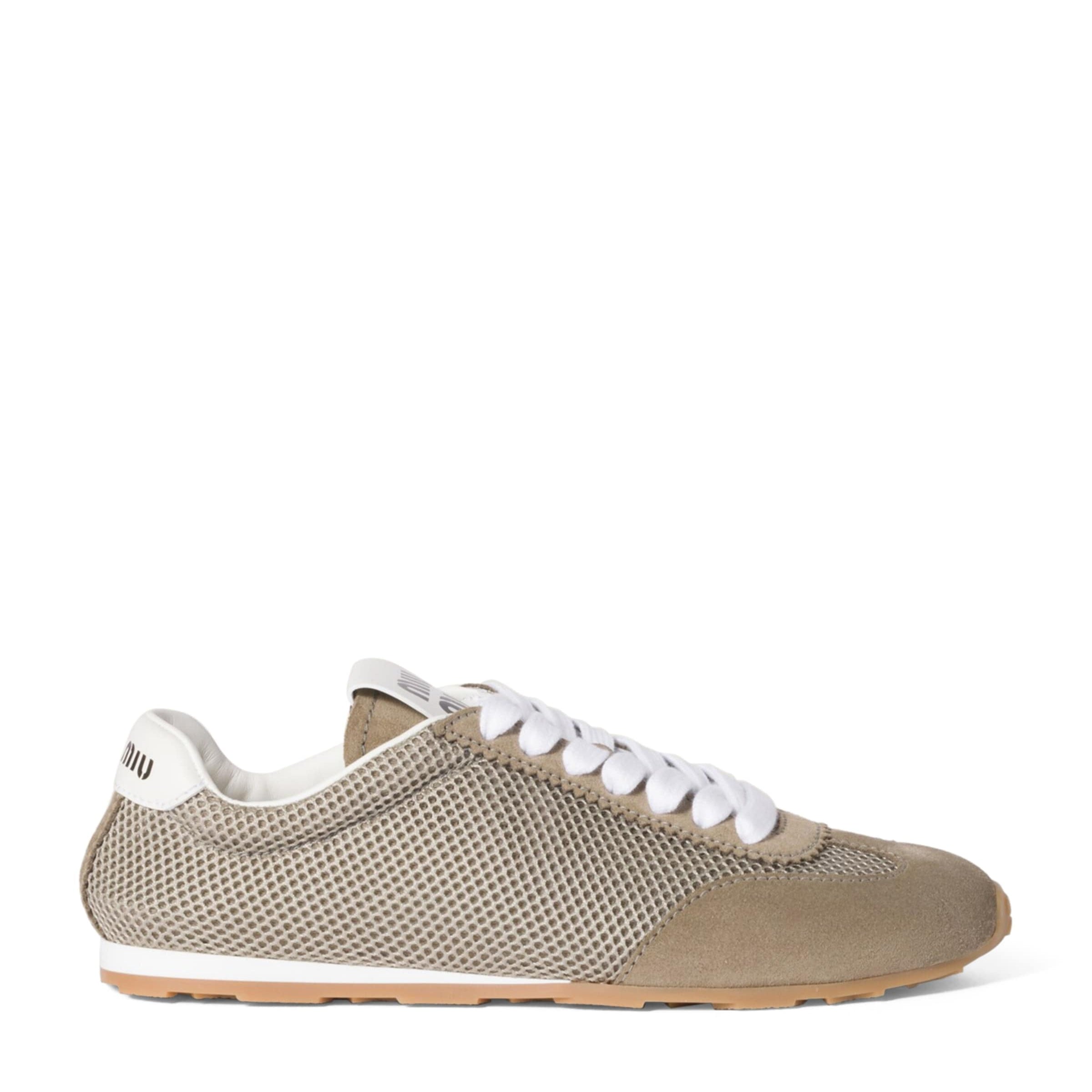 Miu Miu Grey Suede and Mesh Plume Sneakers