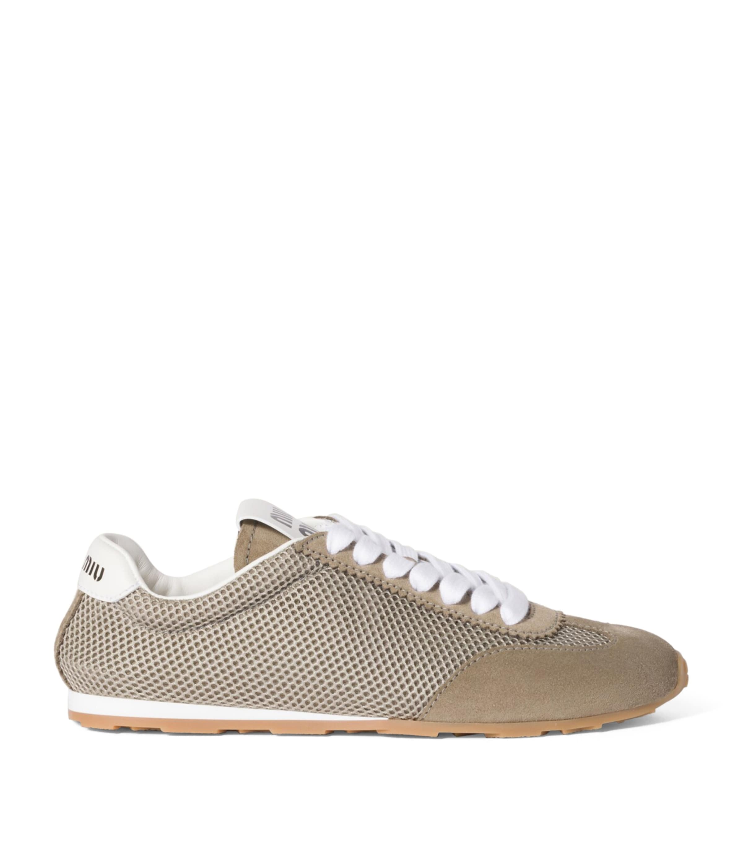 Miu Miu Grey Suede and Mesh Plume Sneakers