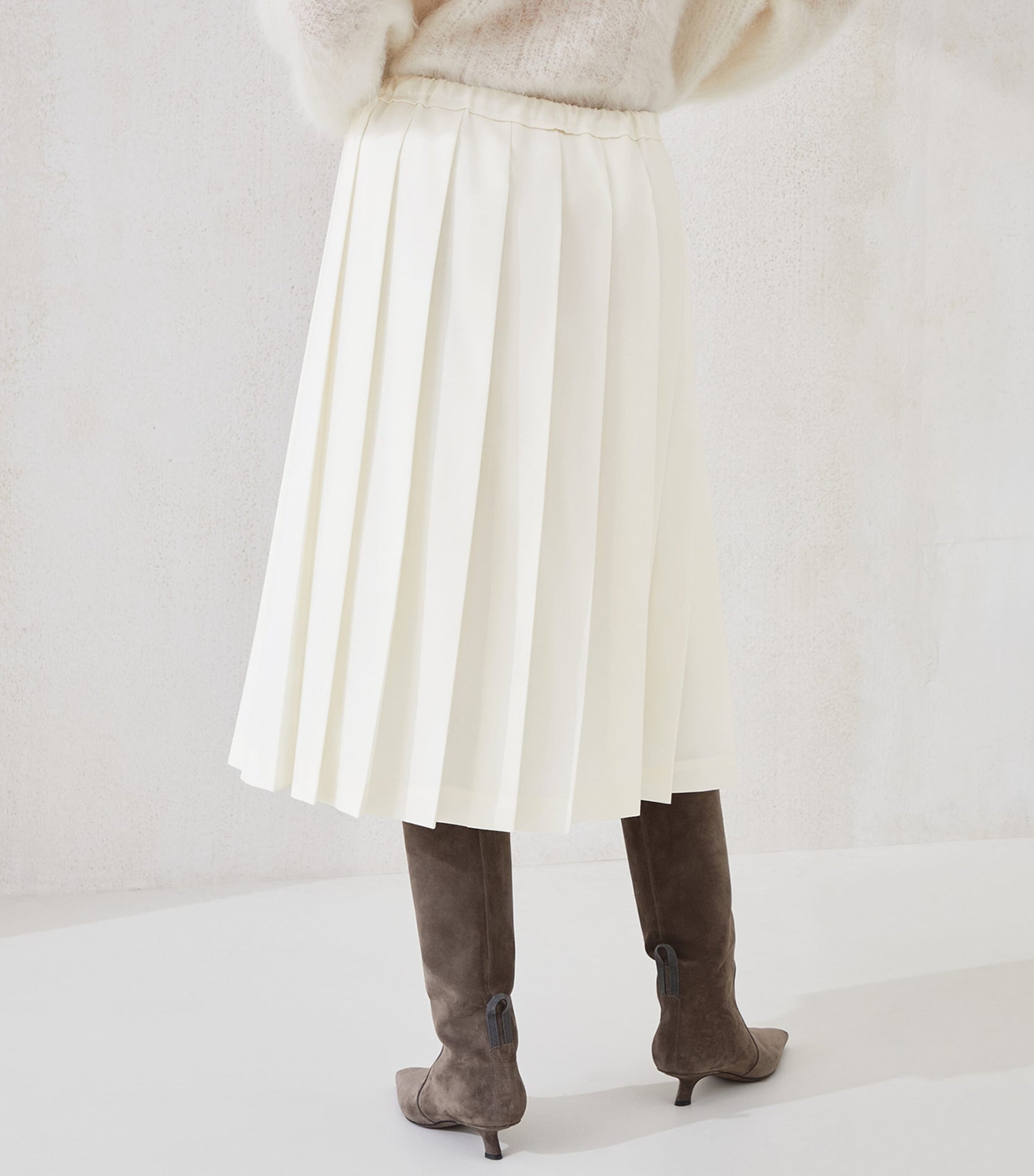 Brunello Cucinelli White Techno Virgin Wool-Blend Track Skirt