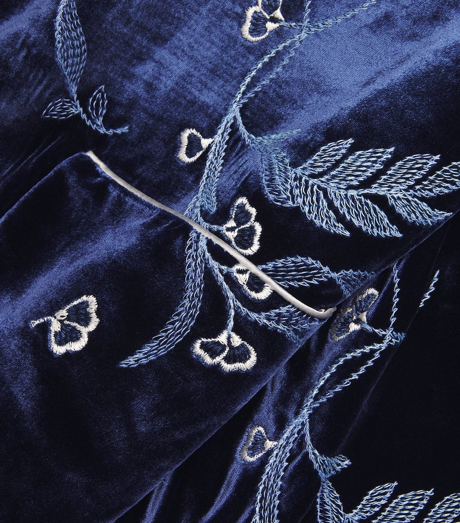 Velvet Embroidered Dahlia Robe ROYAL BLUE/NAVY