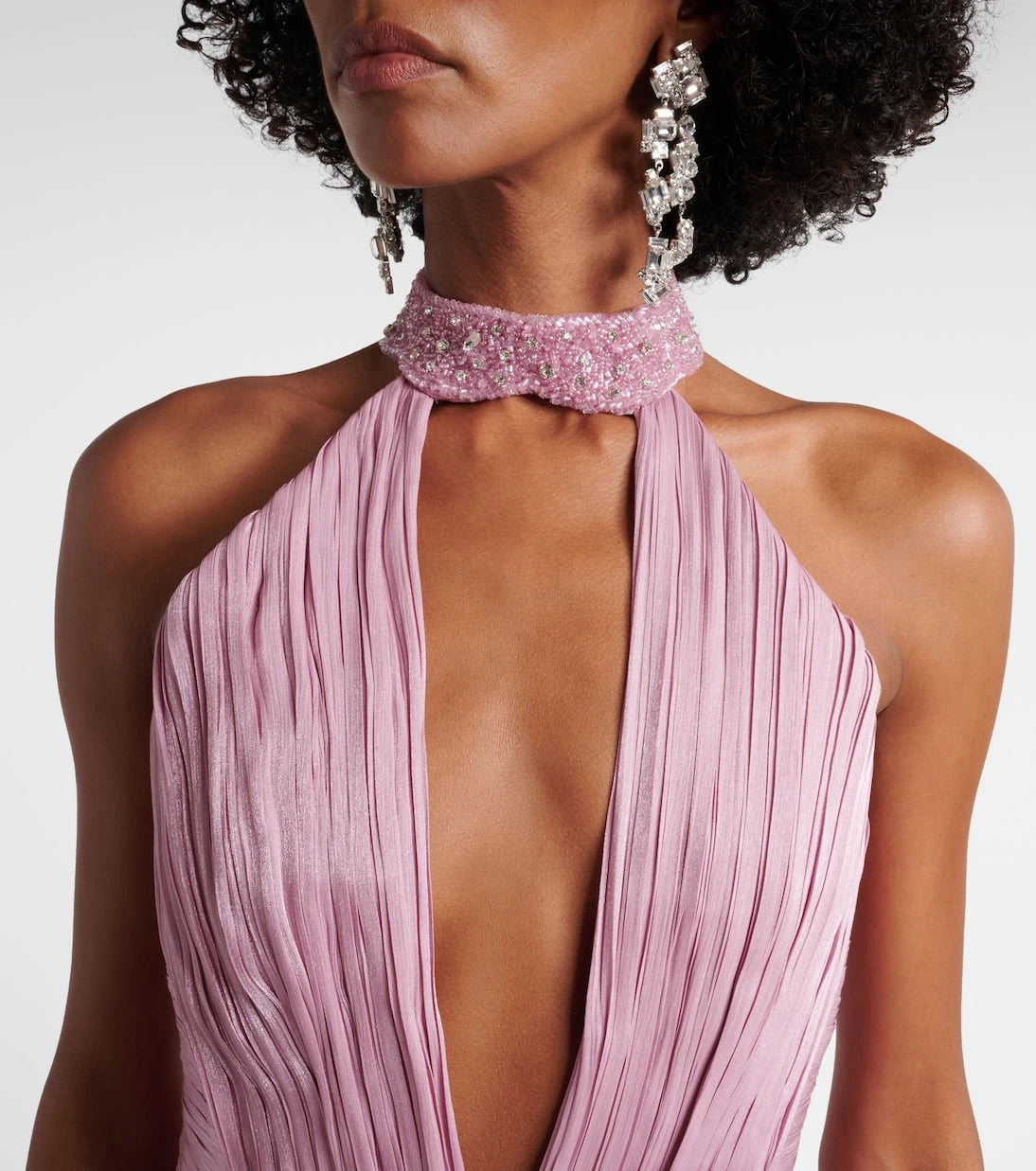 Costarellos - Juliette halterneck georgette lamé gown