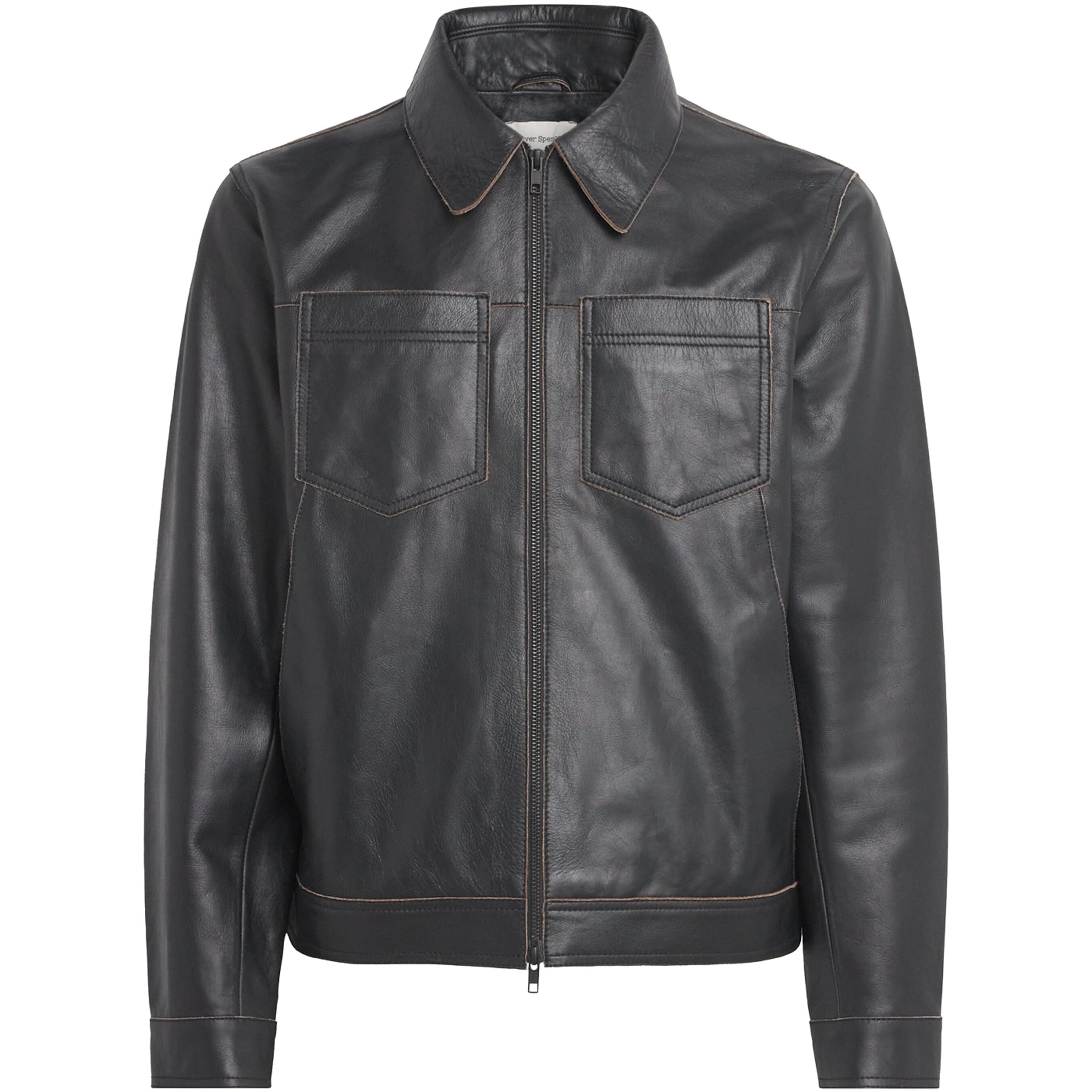 Black Contrast Stitch Leather Jacket