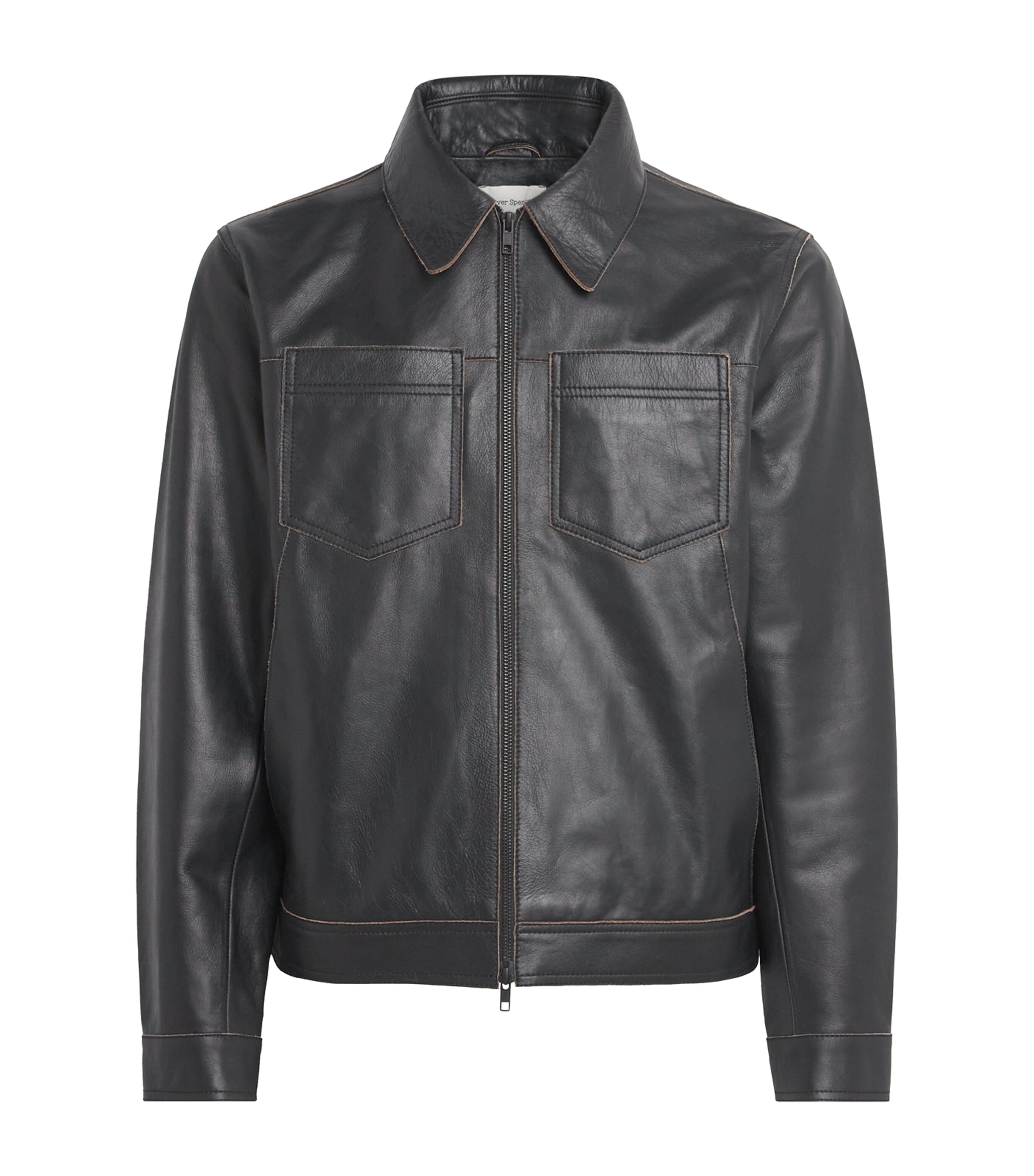 Black Contrast Stitch Leather Jacket