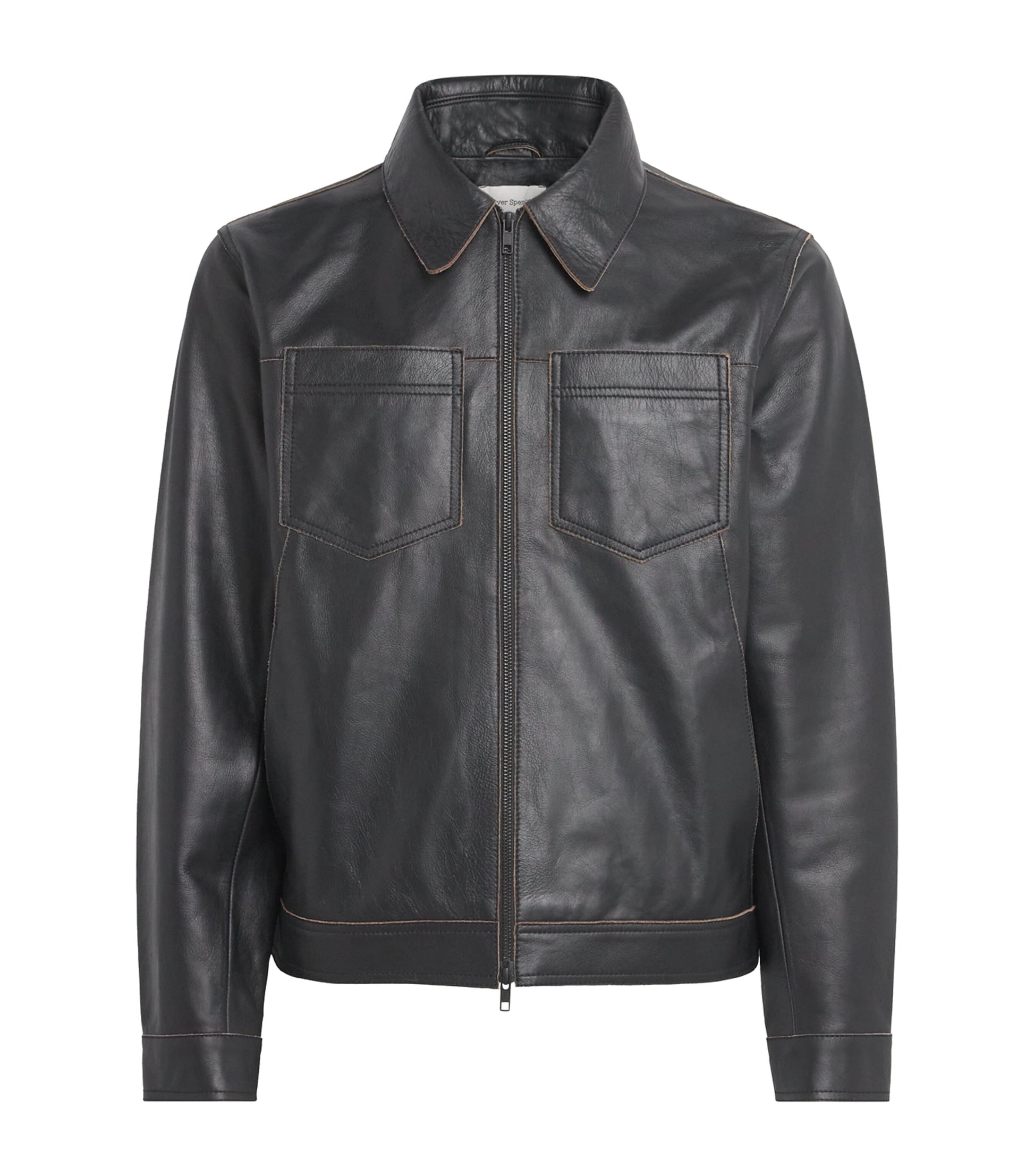 Black Contrast Stitch Leather Jacket