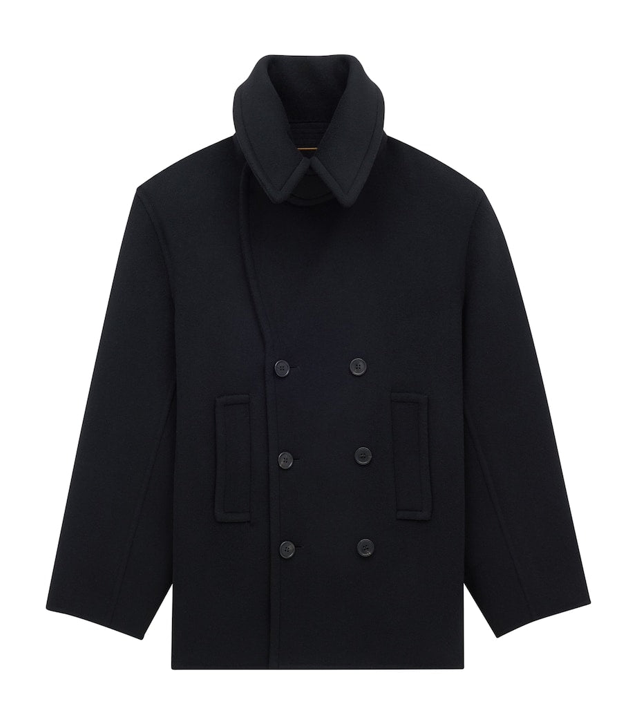 Saint Laurent Black Wool Pea Coat