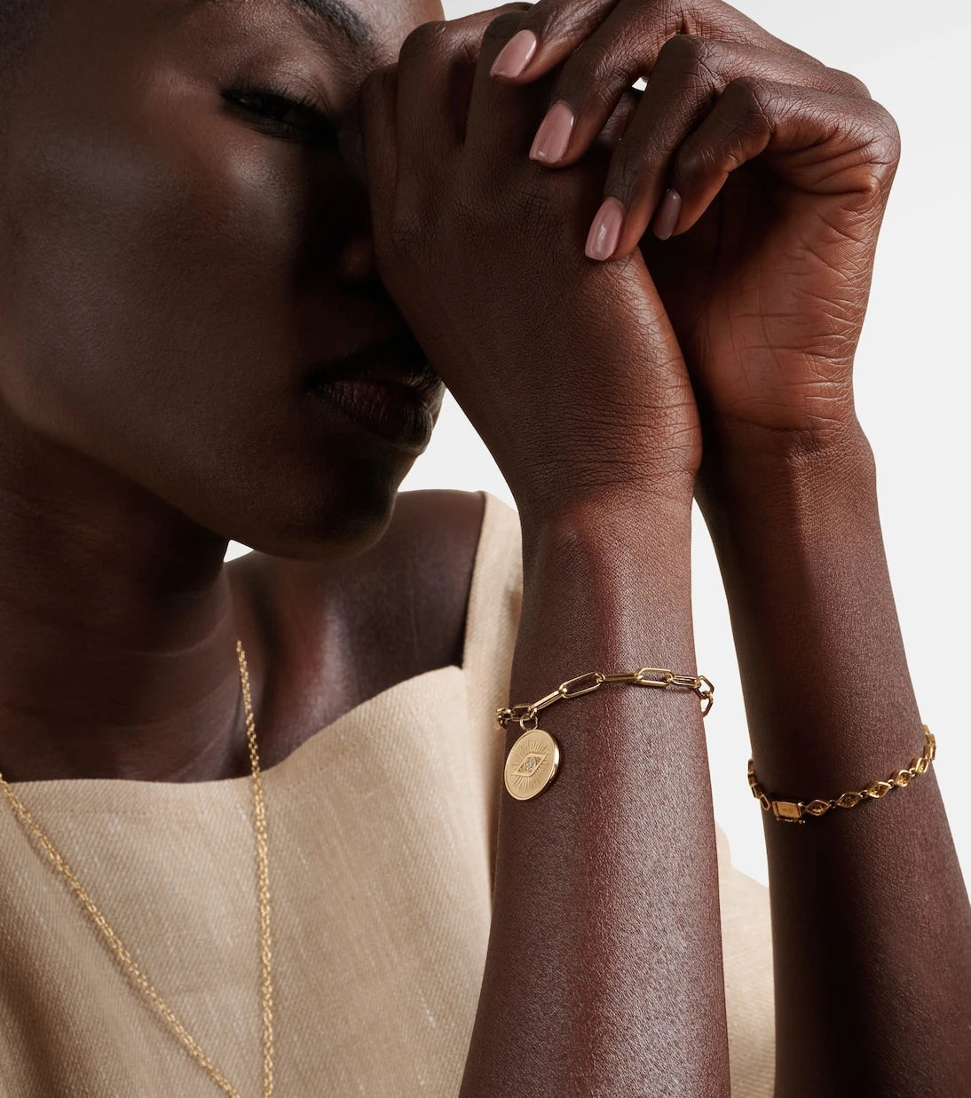 Sydney Evan - Evil Eye Coin 14kt gold chain bracelet
