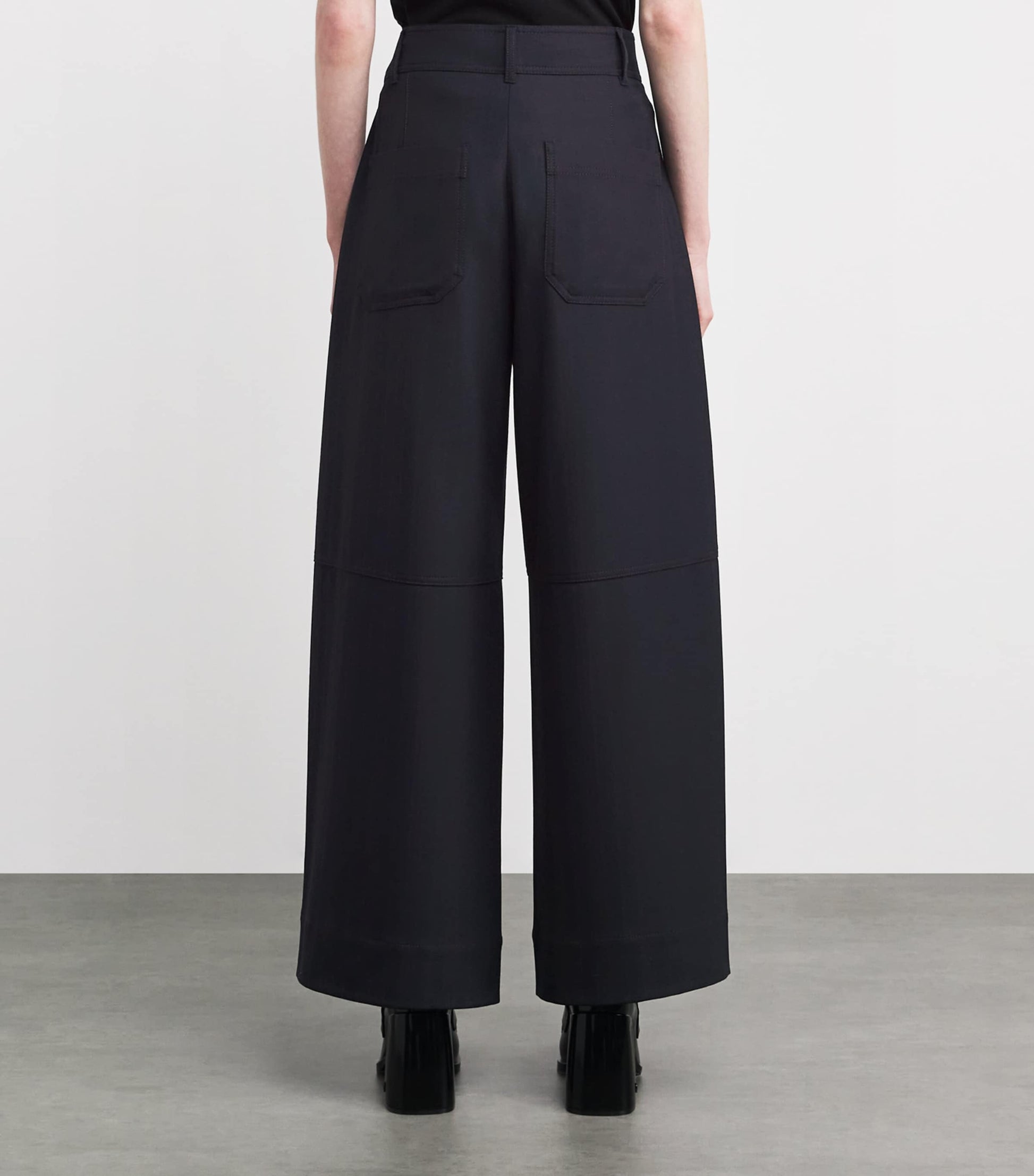 Navy Pinstripe Barrel-Leg Trousers