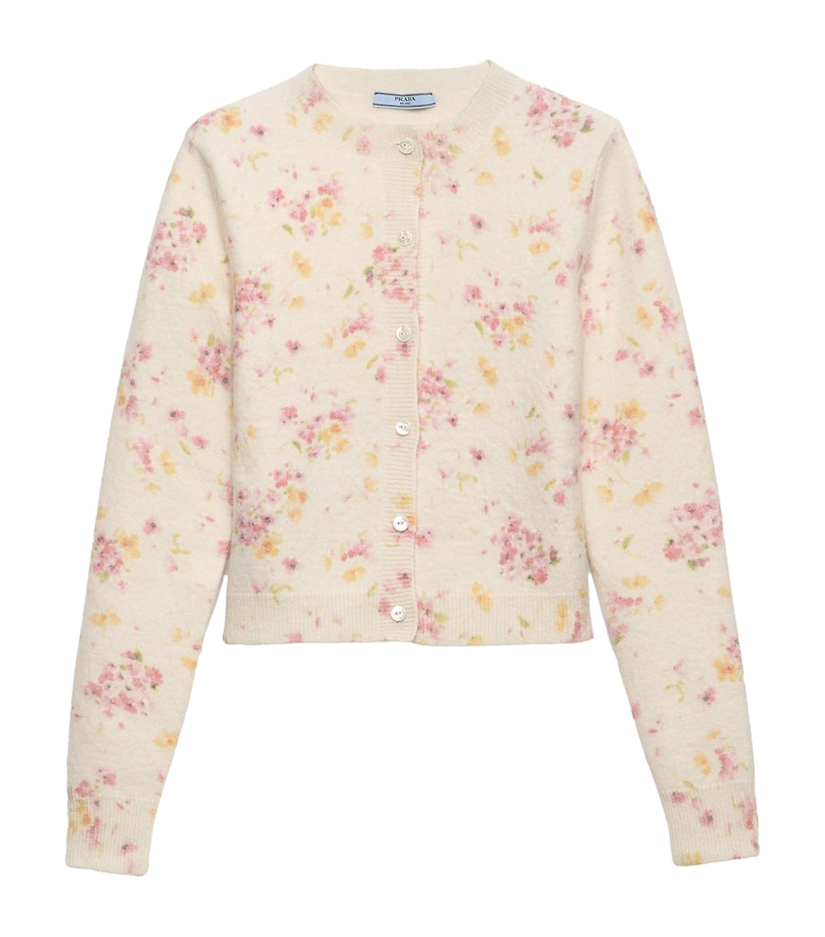 Prada Pink Wool-Blend Floral Cardigan