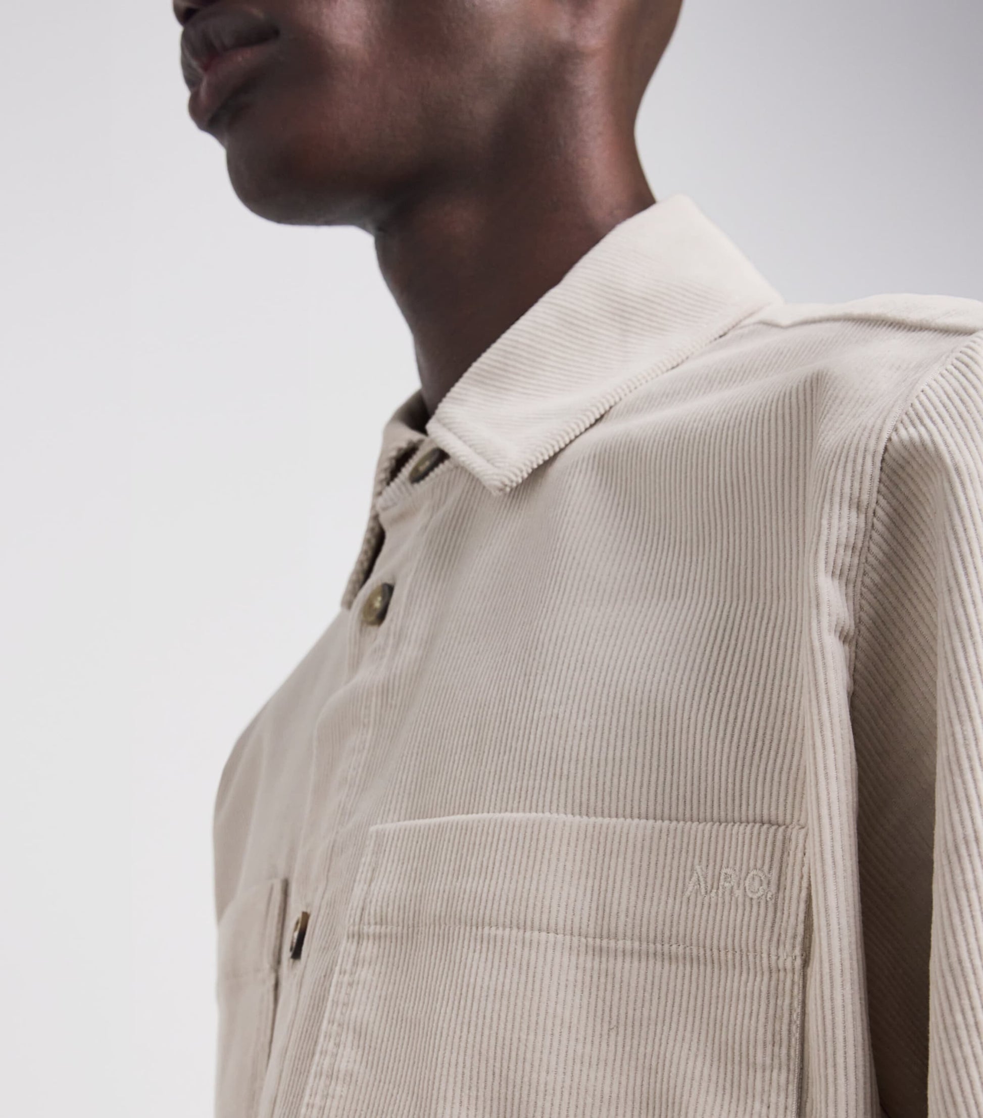 A.P.C. White Cotton Corduroy Leon Overshirt