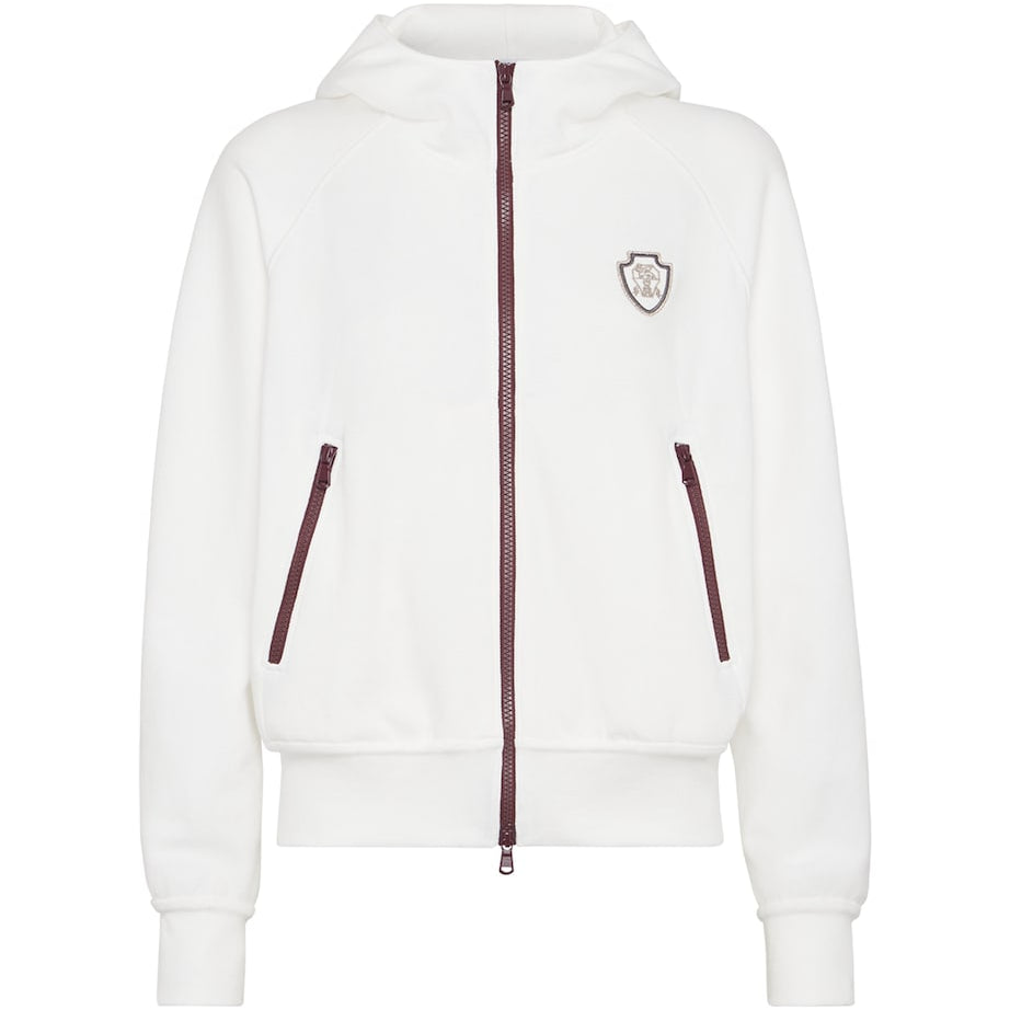 White Techno Cotton Piqué Zip-Up Hoodie