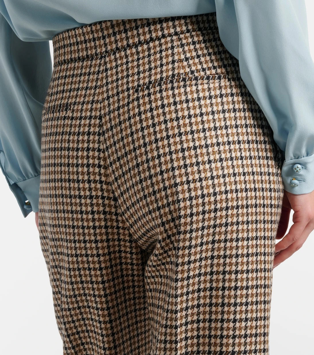 Valentino - Houndstooth cropped virgin wool flared pants